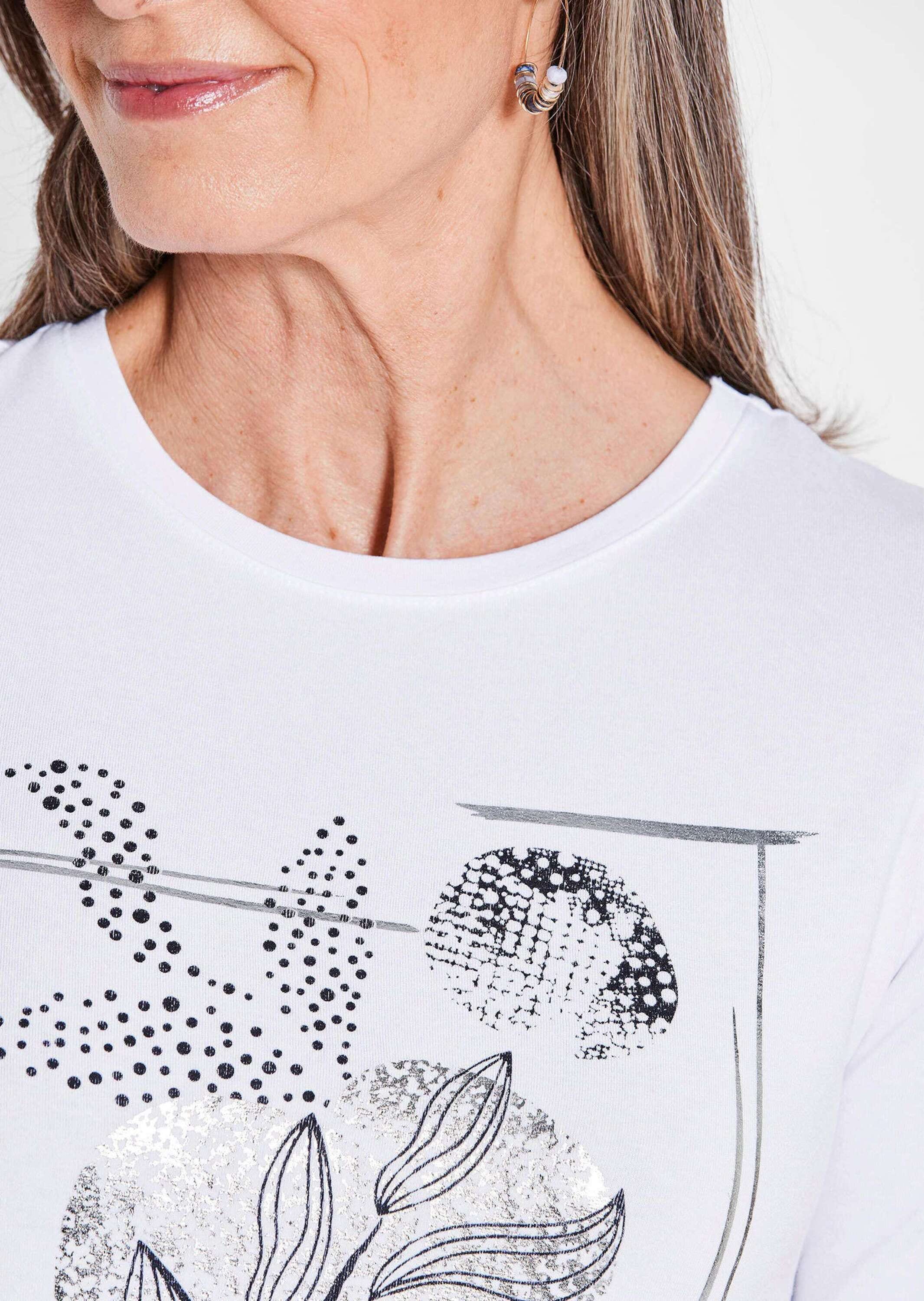 GOLDNER Kurzarmshirt »Jersey-Oberteil mit grafischem Glanzdruck« Glanzdetails
