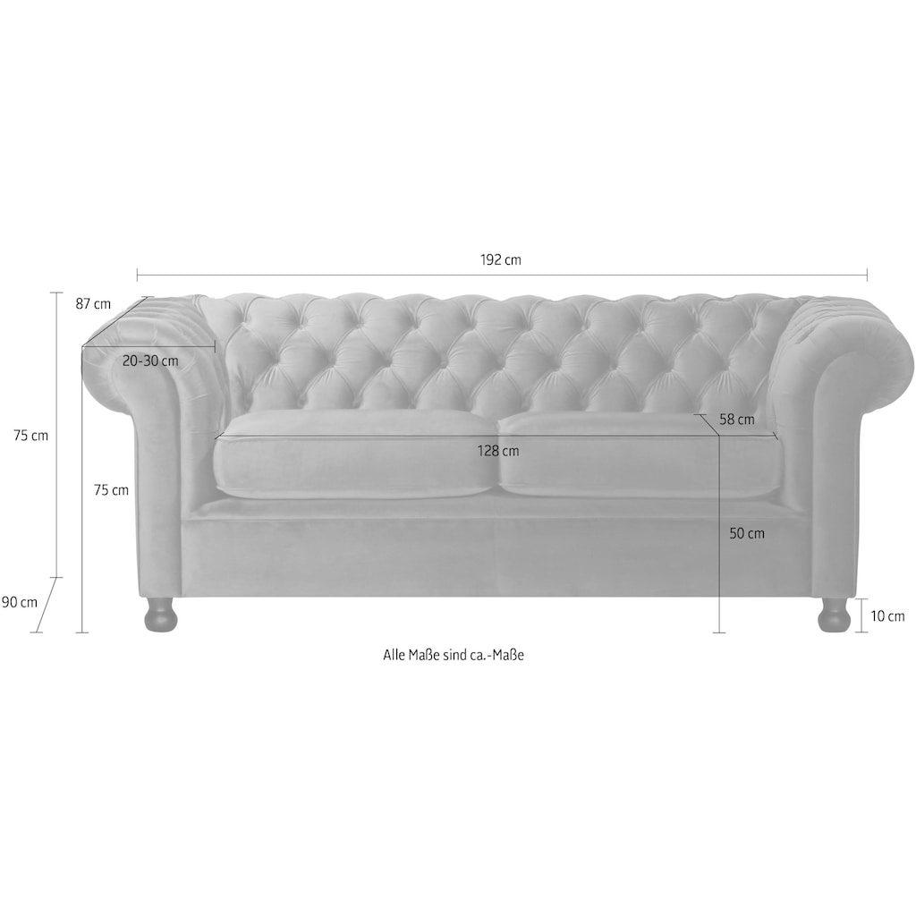 Home affaire Chesterfield-Sofa »Chesterfield Home 3-Sitzer B/T/H: 192/87/75 cn«, mit edler Knopfheftung und typischen Armlehnen