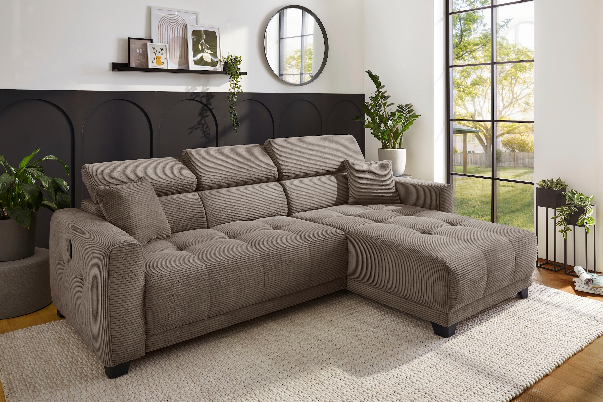 Jockenhöfer Gruppe Ecksofa »Cremona L-Form, B: 263 cm, mit 30 cm elektr. Sitztiefenverstellung« 140kg Belastbarkeit je Sitz, Kopfteilverstellung & USB-Anschluss