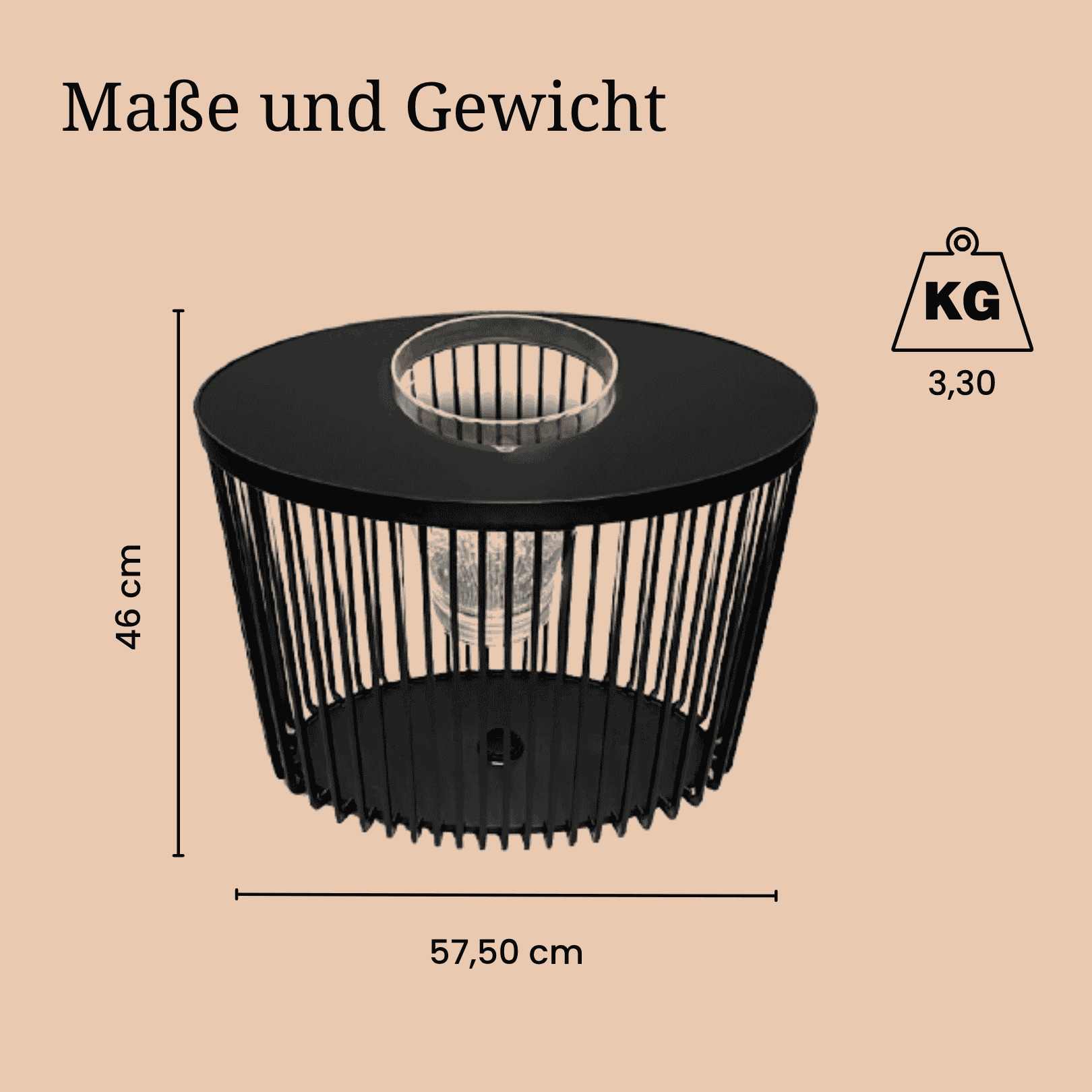 COOTAB Cooler Table Beistelltisch »3-in-1 Loungetisch mit Acryl-Kühler Stockholm 46 cm schwarz« 1 Stk. tlg. Wetterfest, Pflegeleicht, Hitzebeständig, Stapelbar