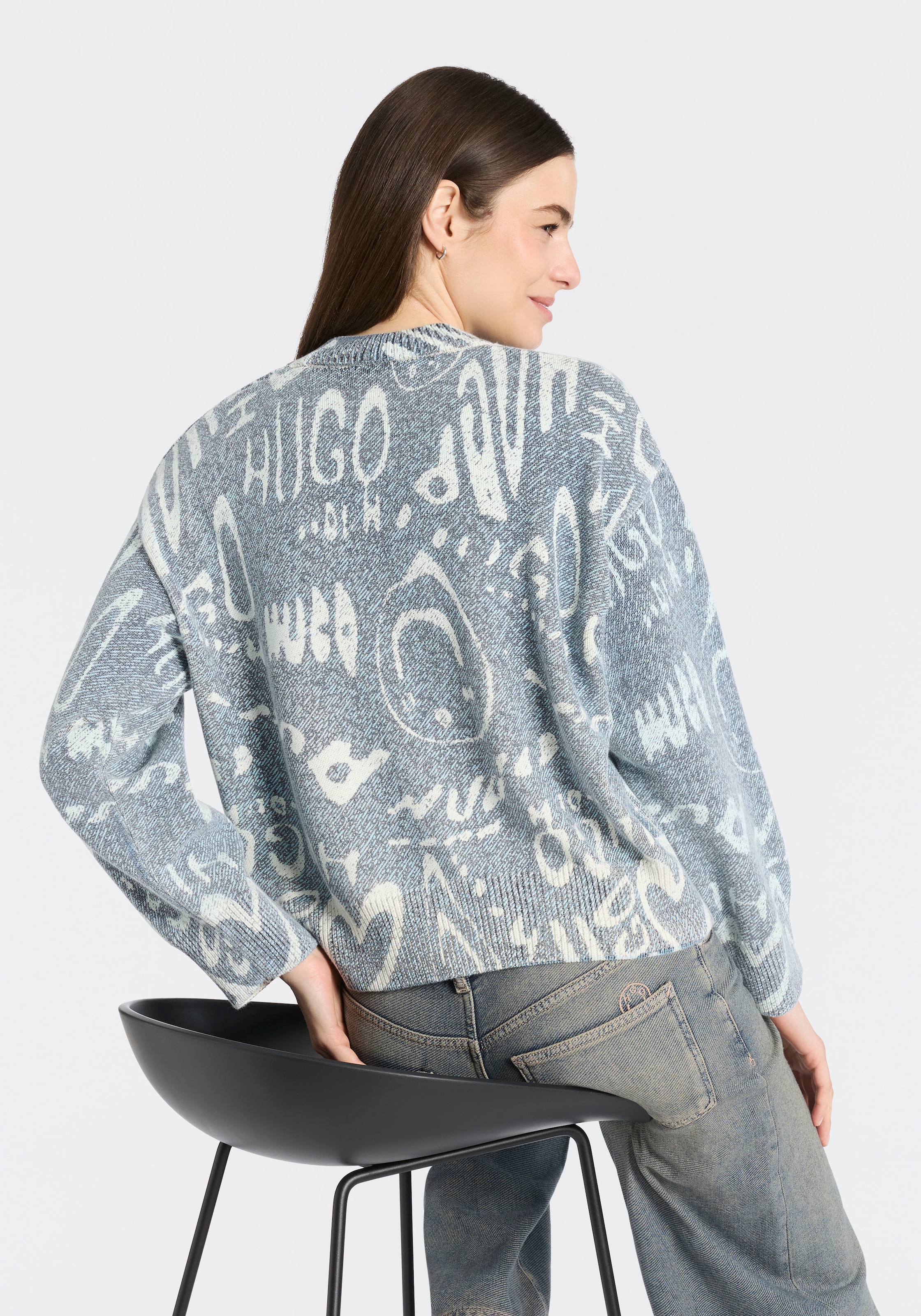 HUGO Blue Strickpullover »Slicary« mit Allover-Muster, oversize