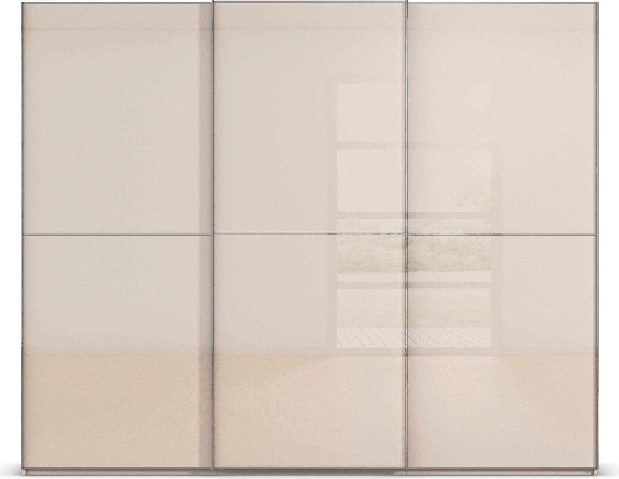 rauch Schwebetürenschrank »Kleiderschrank Schrank Garderobe Schlafzimmerschrank SCALE-DUO«, edle zweigeteilte Türen Glas-Front mit 3 Zierleisten MADE IN GERMANY