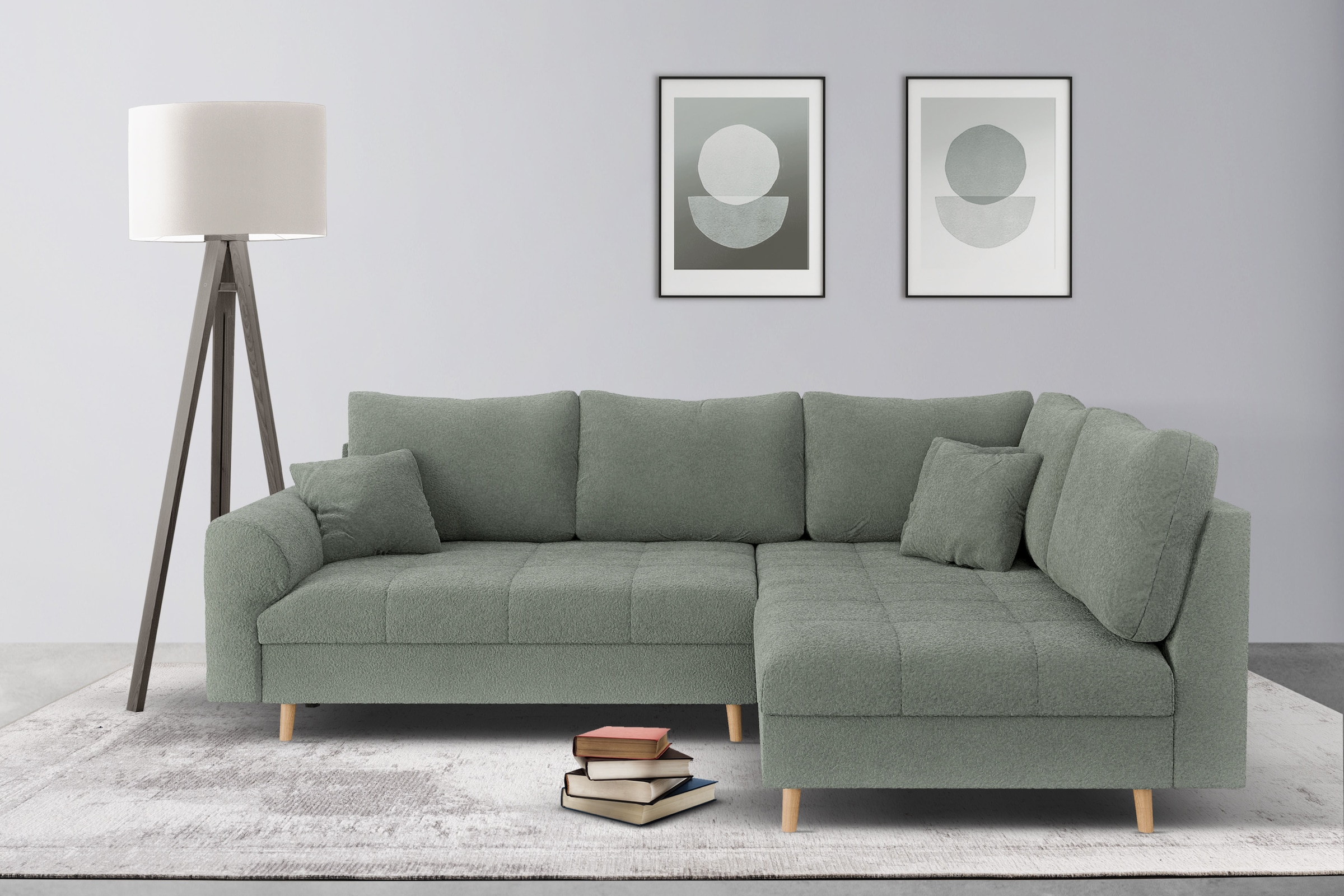 Home affaire Ecksofa »CHARRE L-Form mit Ottomane, Maße B/T/H: 231/161/81 cm«, feine Steppung, lose Rücken- und Zierkissen, auch in Cord und Bouclé