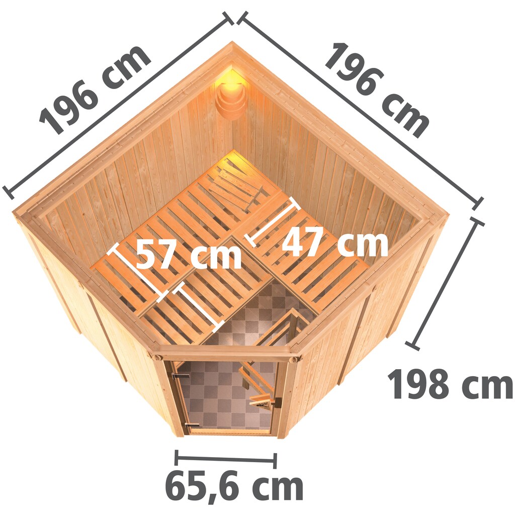 Karibu Sauna »Jarla«, (Set), 9-kW-Ofen mit externer Steuerung