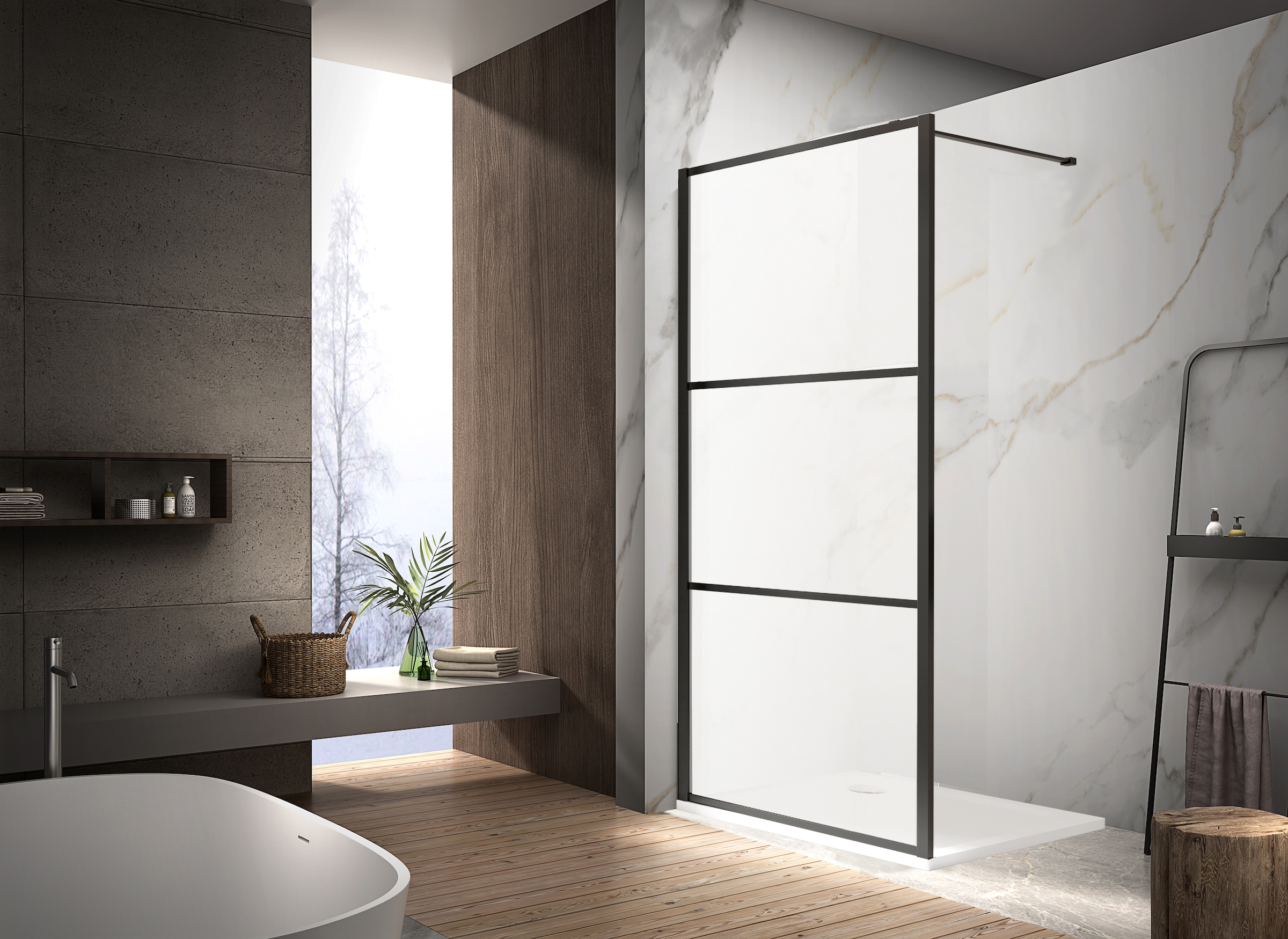 welltime Walk-in-Dusche »Black Blocks Frost«, Milchglas