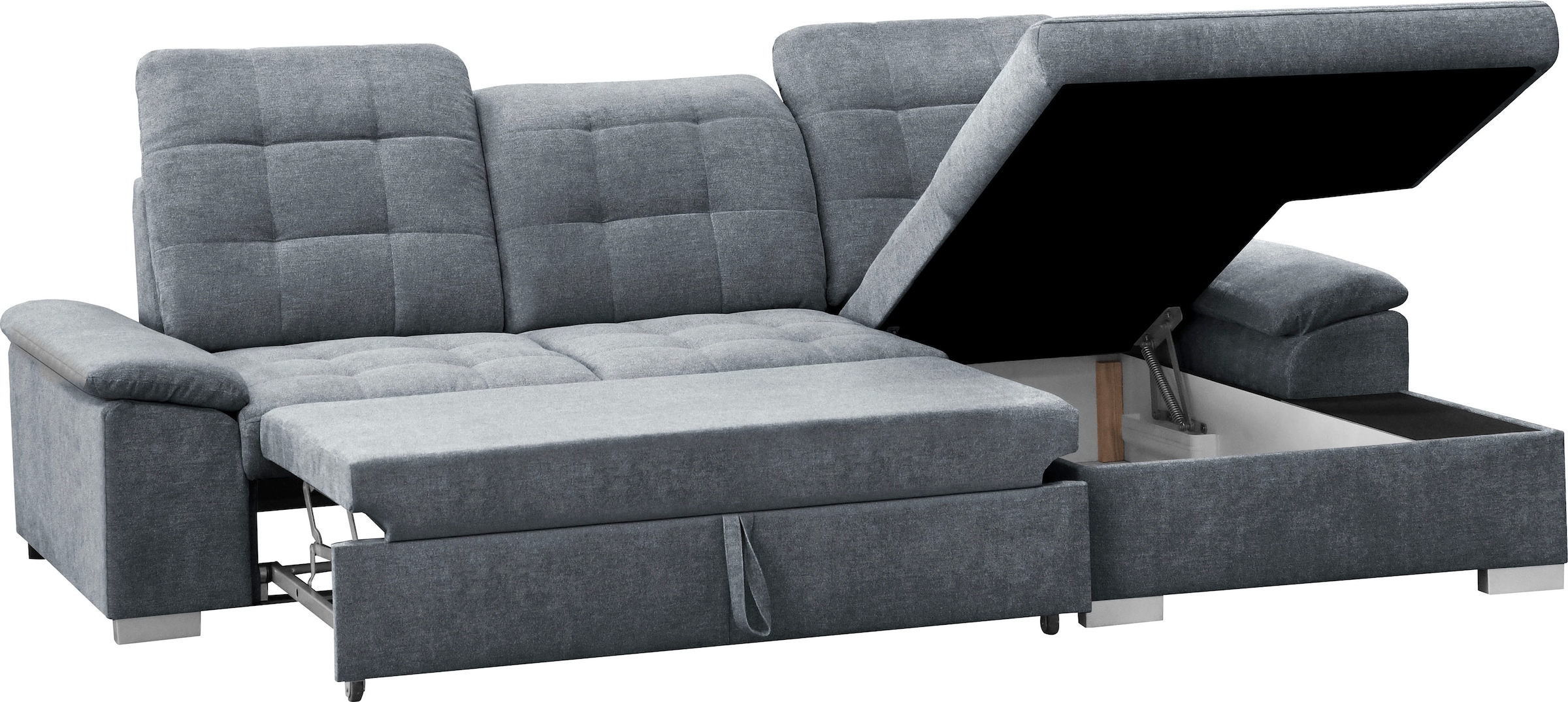 WERK2 Ecksofa Carmen, Sofa, Eckcouch mit Schlaffunktion, Bettkasten und Sitztiefenverstellung