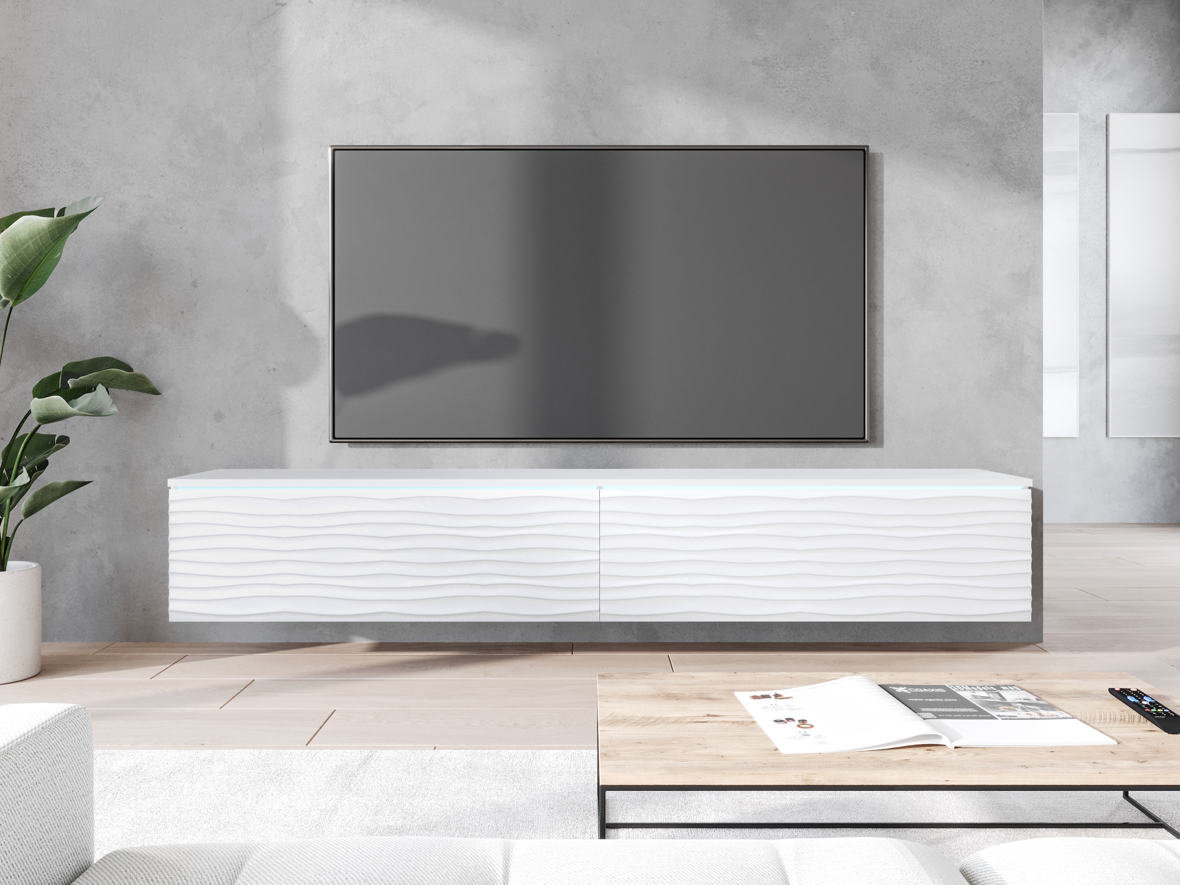 INOSIGN Lowboard »Vera, wahlweise mit oder ohne Beleuchtung«, gefräste MDF Front mit 3D Effekt, stehend und hängend montierbar