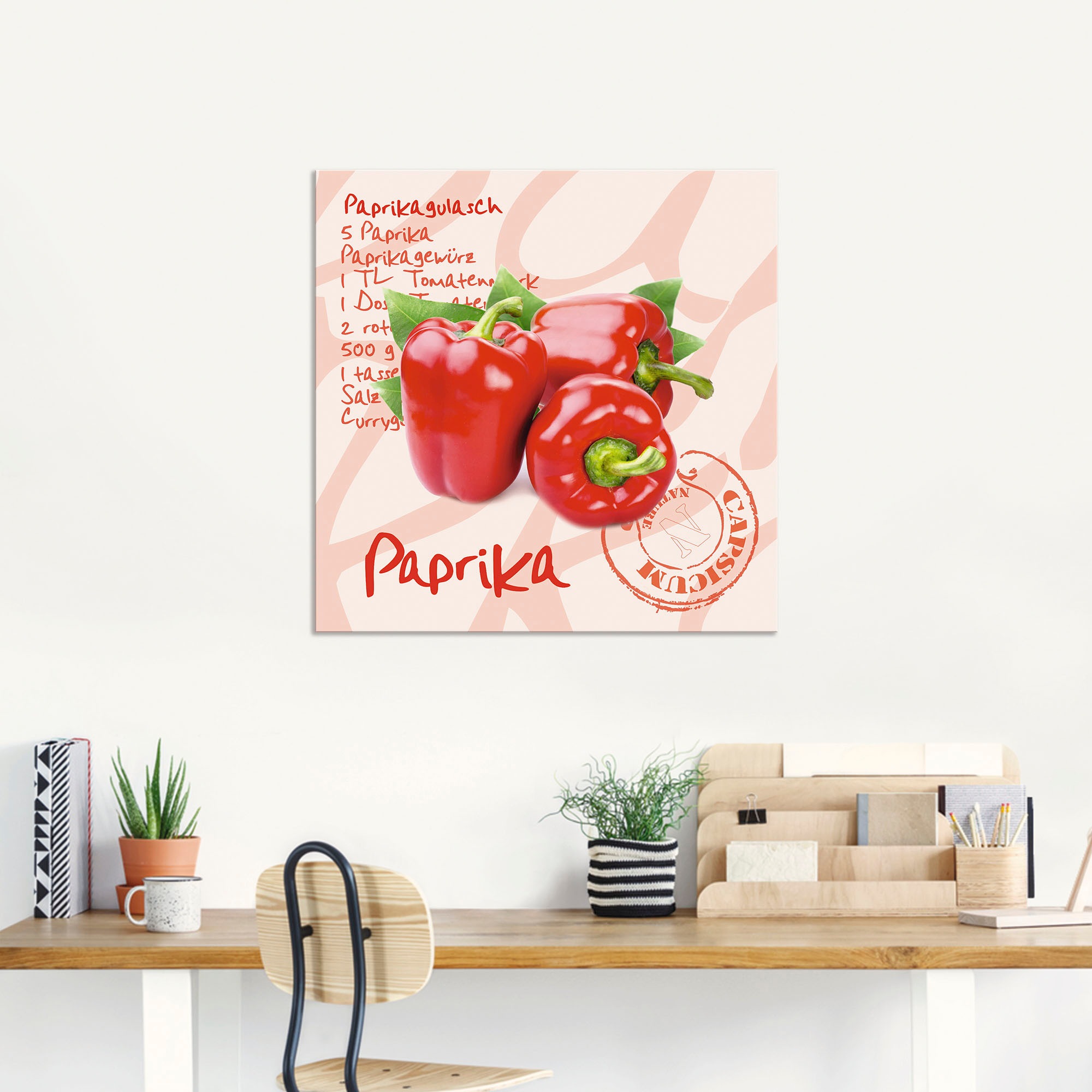Artland Alu-Dibond-Druck »Paprika liegt auf weißen Untergrund«, Lebensmittel, (1 St.), für Innen- und Außenbereich geeignet, Outdoorbild