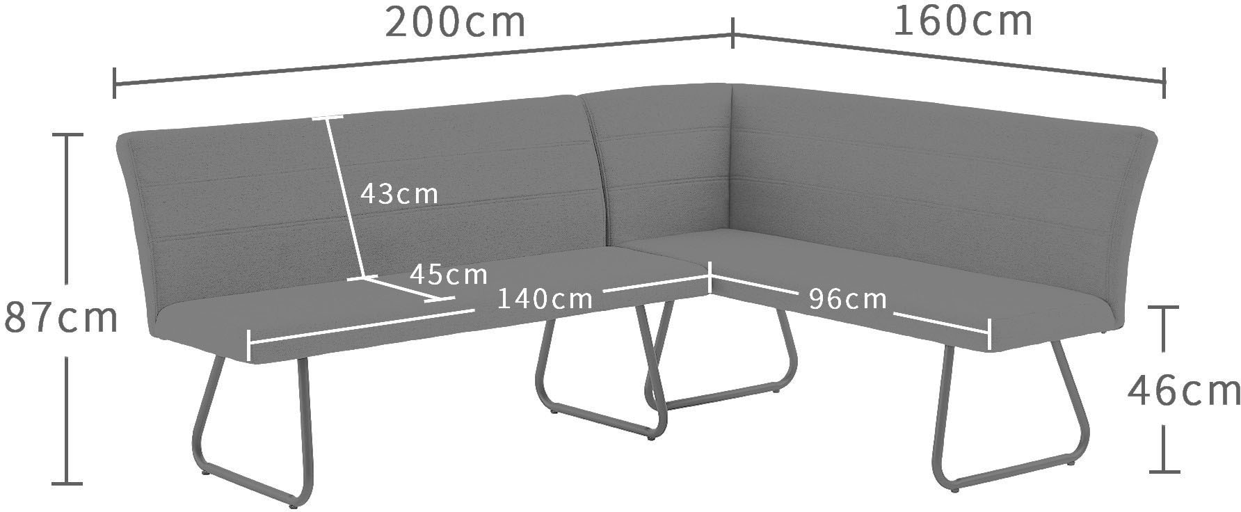 OTTO home Eckbankgruppe »Stevian« Set, 1 ausziehbarer Esstisch + 1 Eckbank Recamiere links + 2 Stühle, 4 Stk. tlg. Holz, Strukturstoffbezug, Freischwingerstühle, gesteppten Bänken