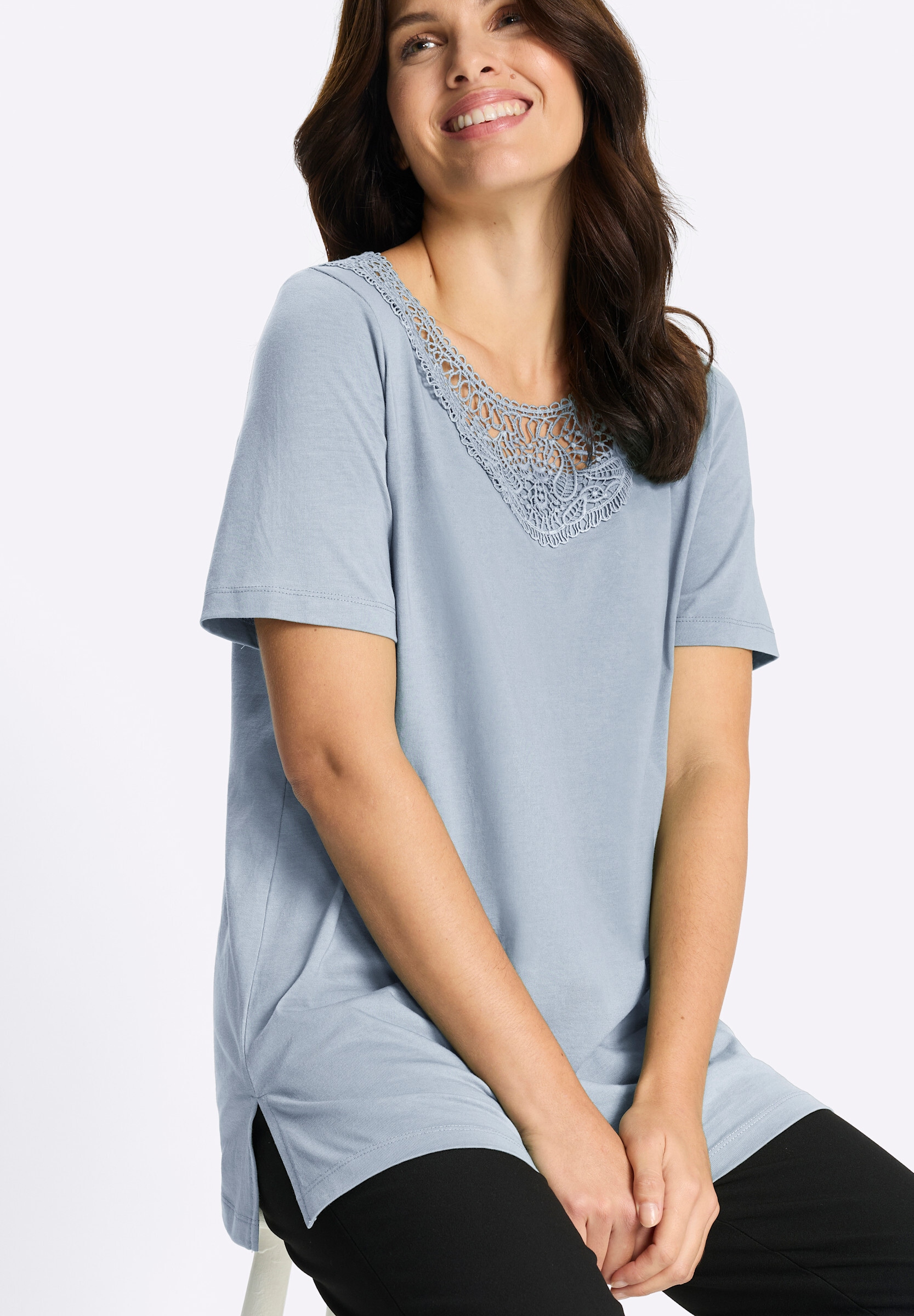 Sieh an! Longshirt »Longshirt Longshirt mit Spitzeneinsatz«