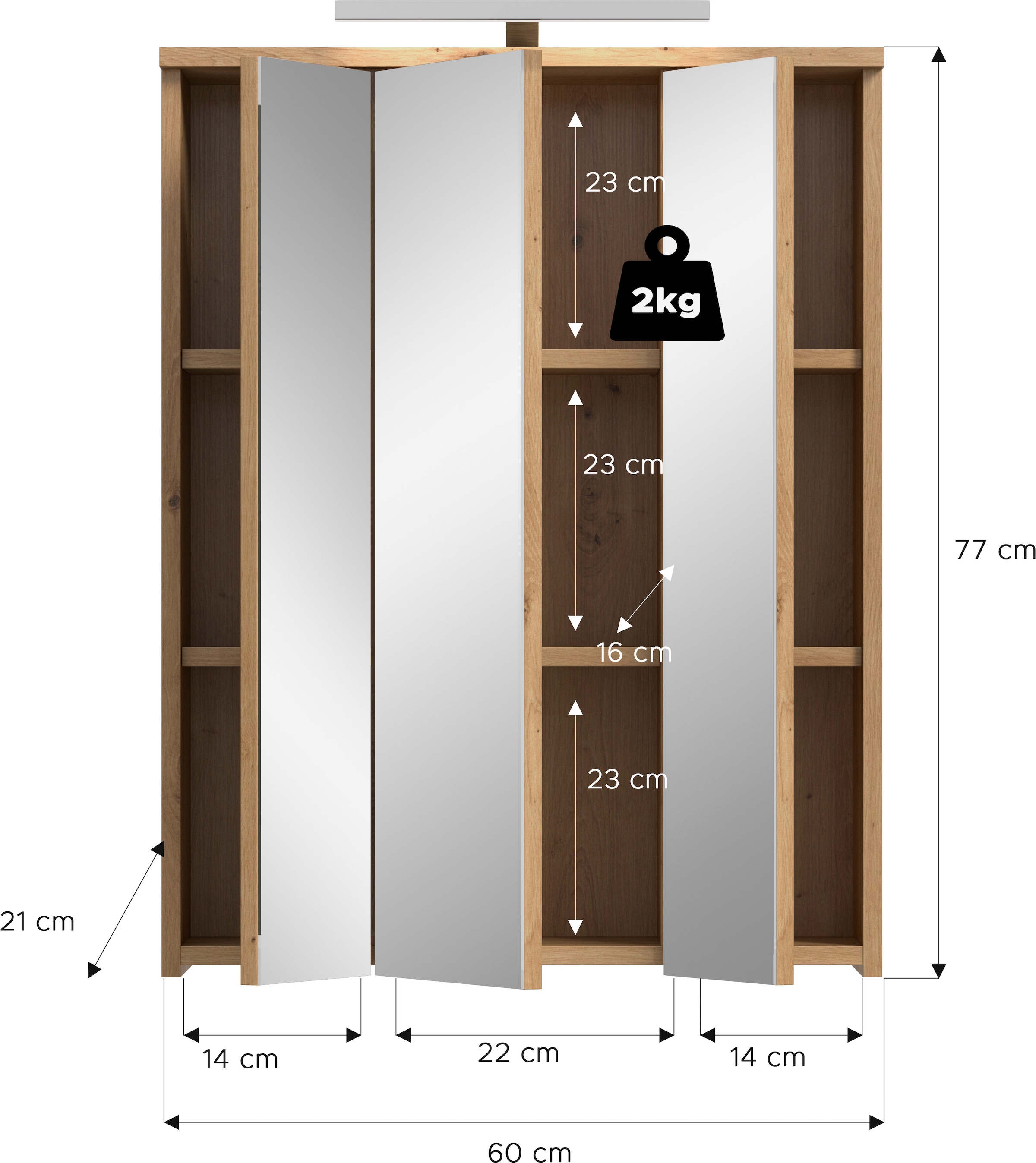 welltime Badezimmerspiegelschrank »LUCCA, Breite 60cm, inkl. LED Beleuchtung, 3 Spiegeltüren« Set, 2 Stk. tlg.
