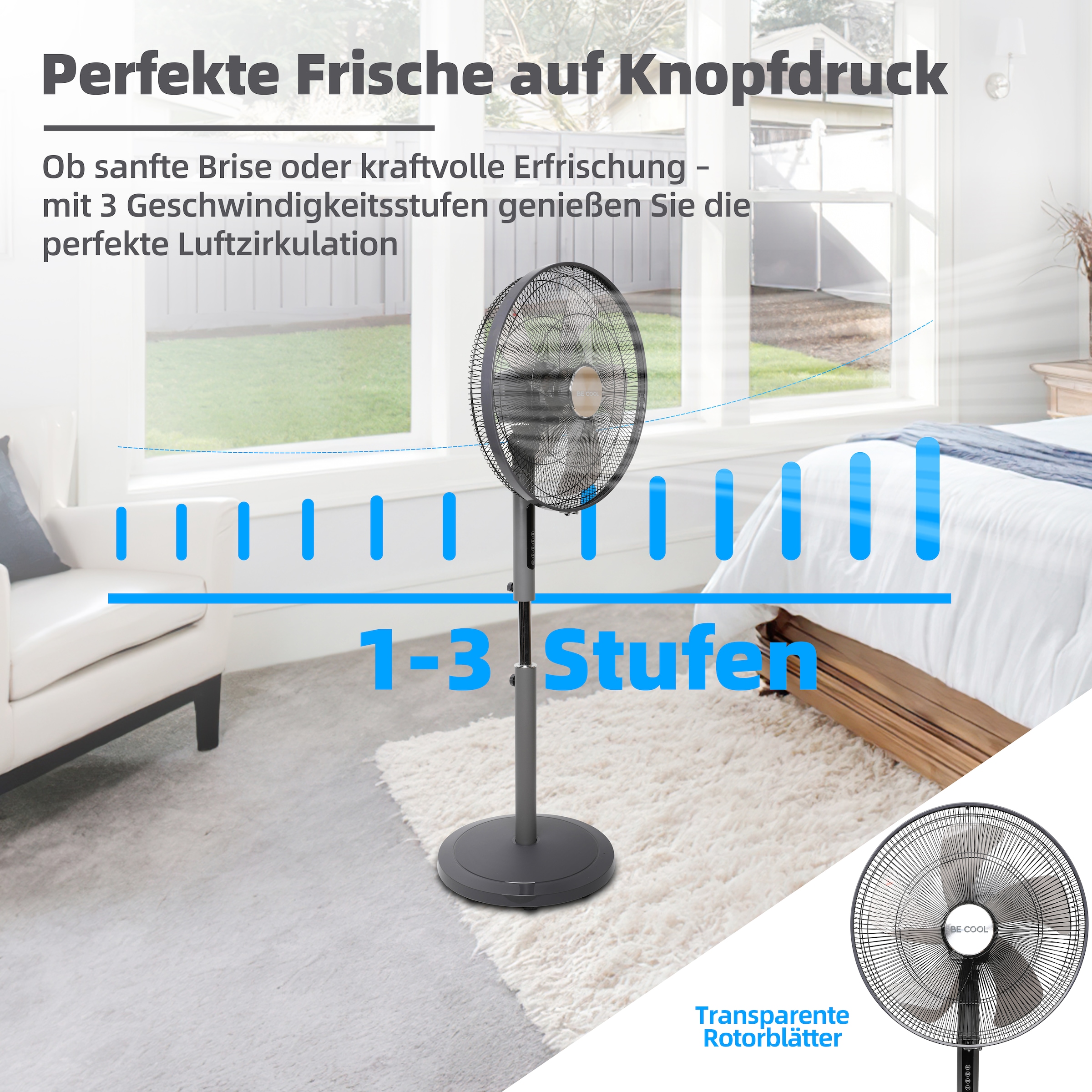 be cool Standventilator »Standventilator 50cm mit 5 Rotorblättern«, Schwenkfunktion, 5-flügelig, Fernbedienung