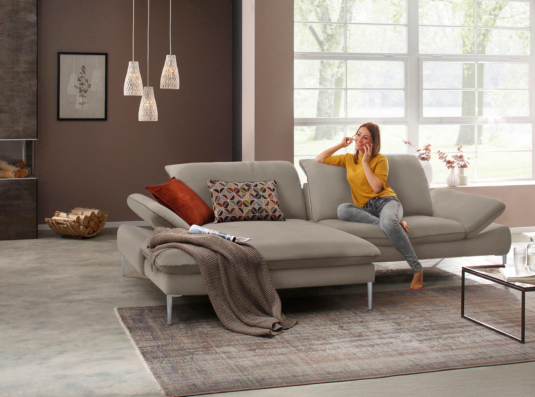 W.SCHILLIG Ecksofa »enjoy&MORE, Designsofa, elegant und bequem, L-Form«, mit Sitztiefenverstellung, Füße Chrom glänzend, Breite 294 cm