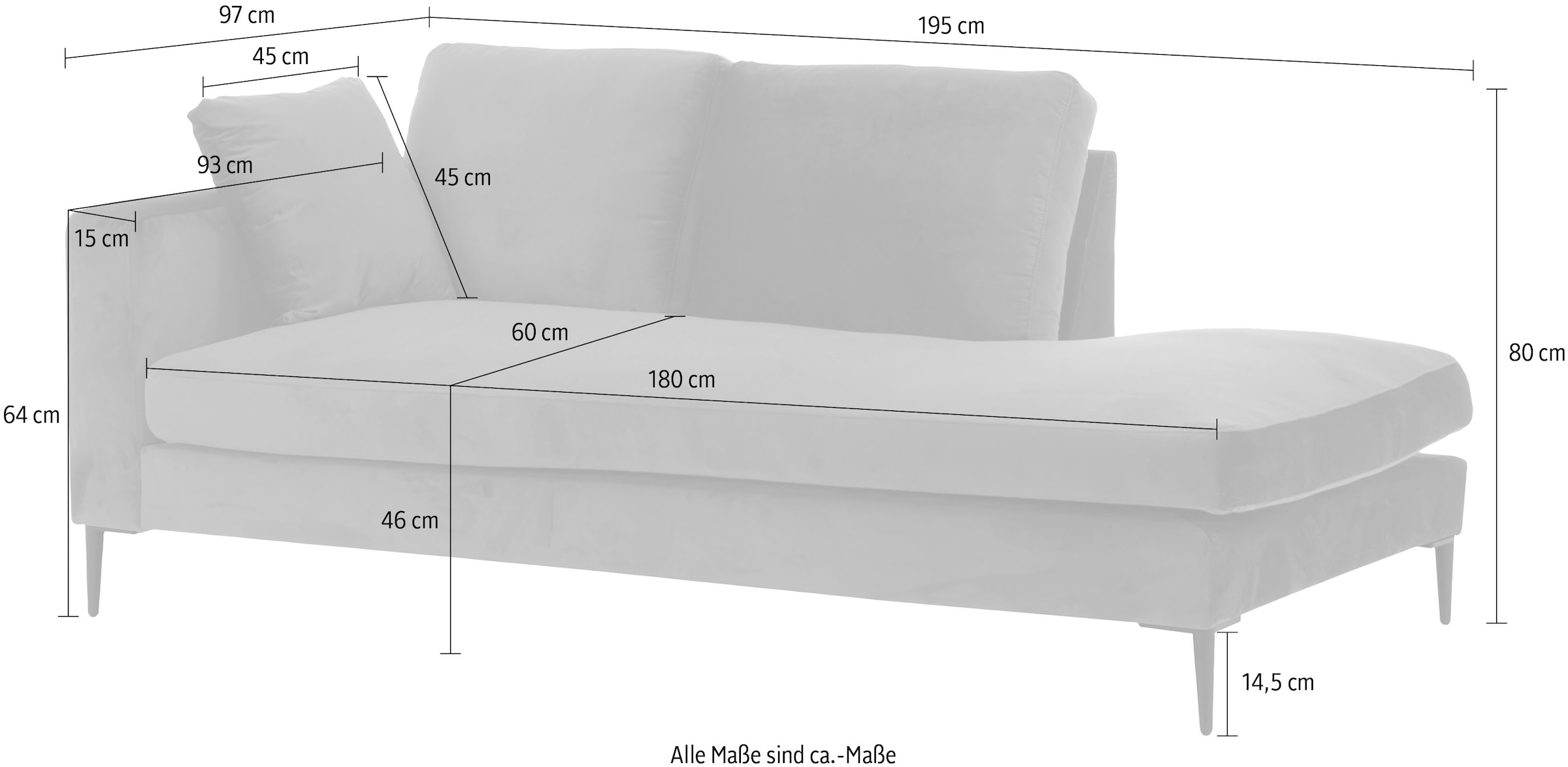 Leonique Recamiere »Cozy«, mit losen Kissen und Metallbeinen, Armlehne links oder rechts wählbar