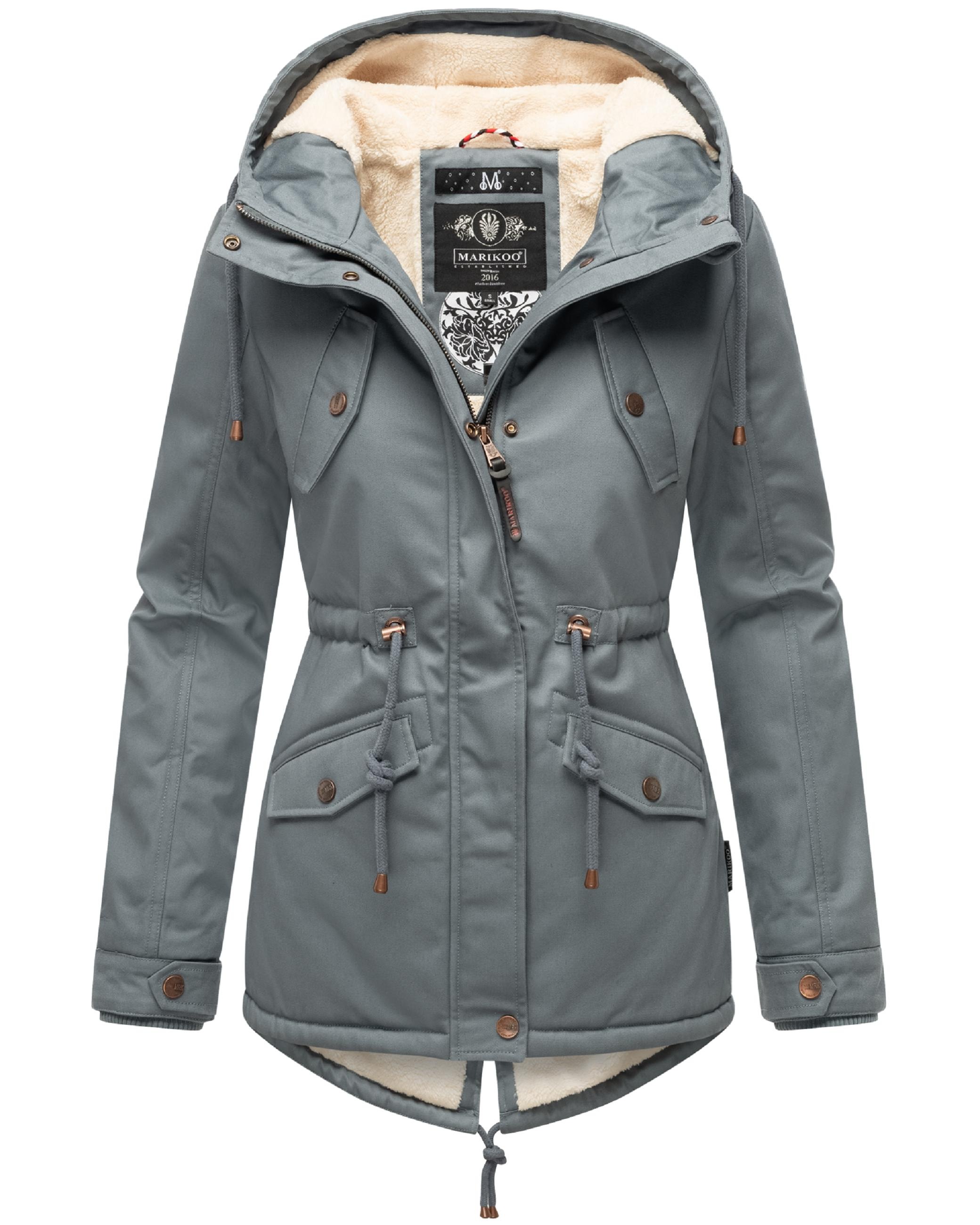 Marikoo, Damen, Winterjacke »Winterjacke Manolya«, Stormy Blue, S, Stormy Blue, Warm gefütterter Damen Baumwollparka mit Teddy-Innenfutter
