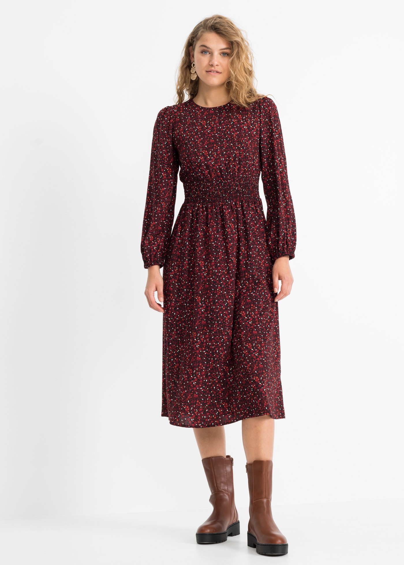 bonprix Midikleid »Midikleid mit Blumenprint« für die Herbstsaison, aus Viskose, Oversize-Passform