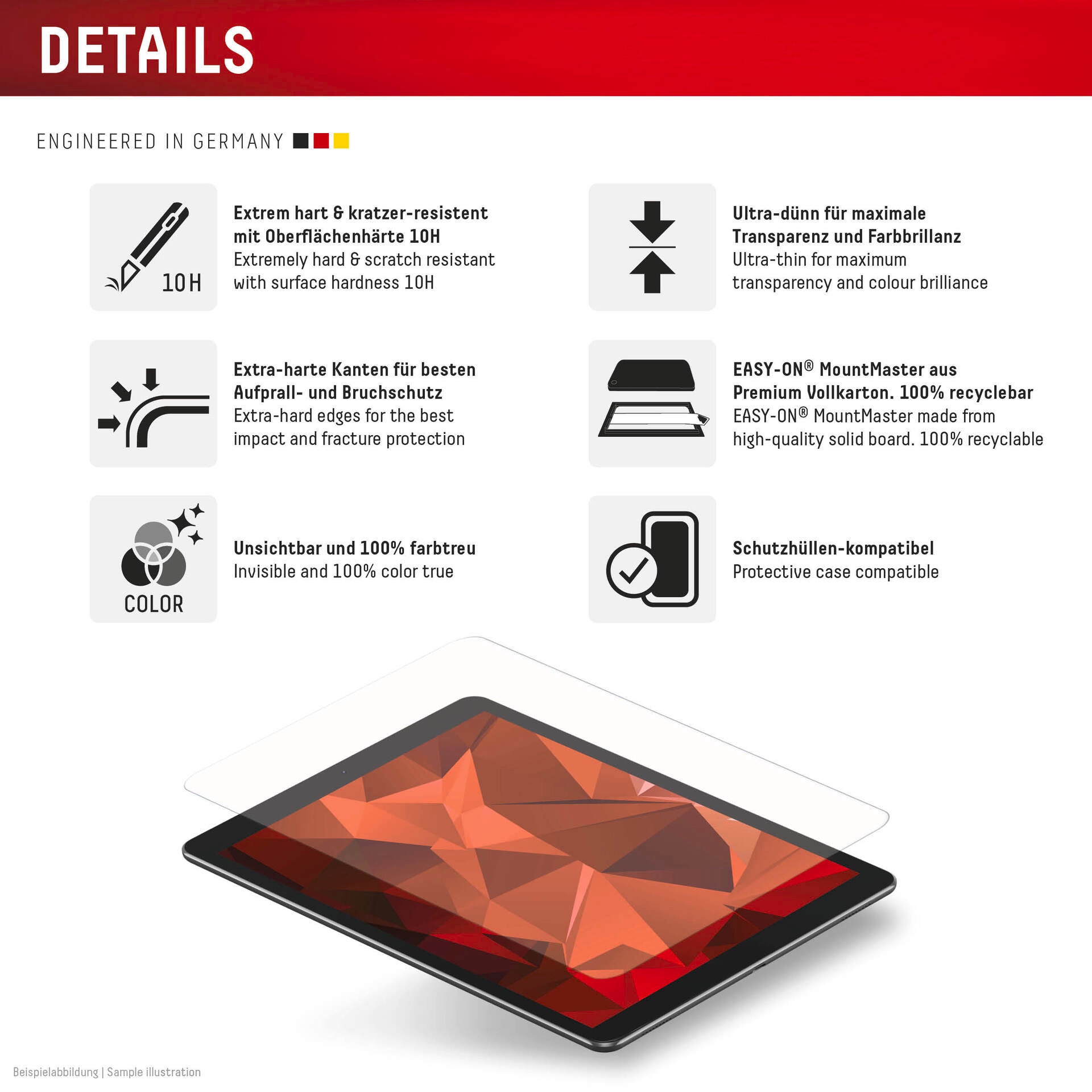 Displex Displayschutzglas »Tablet Real Glass« für Apple iPad Air 13'' (2026) Displayschutzfolie, Schutzfolie, Bildschirmschutz, kratz- & stoßfest