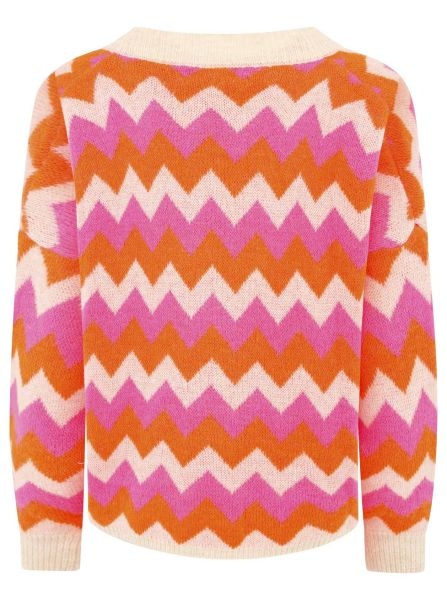 Zwillingsherz Strickjacke, Langarm, Zick-Zack-Muster, Knopfleiste, tiefer V-Ausschnitt
