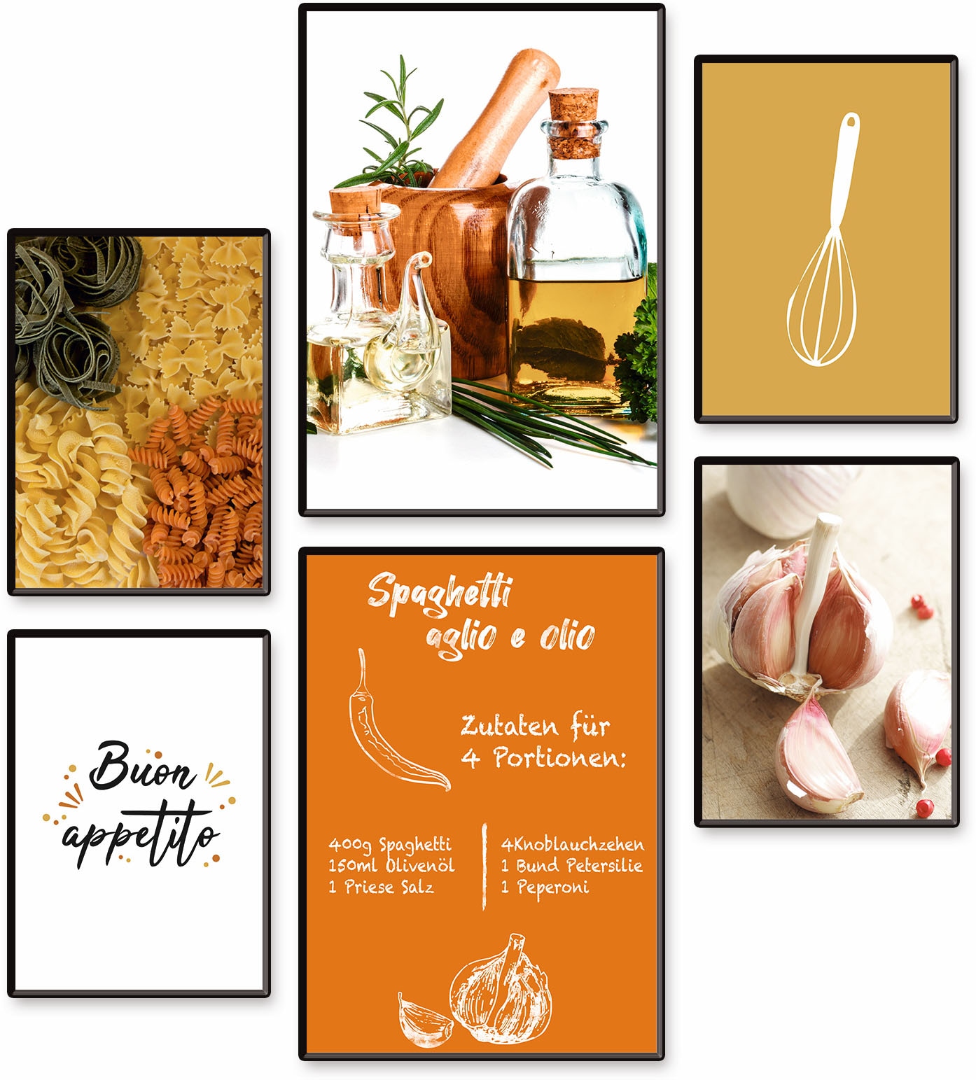 Artland Poster »Spagetti Pasta Rezept«, ohne / 4xDIN Set, St.), Speisen, Rahmen 6er 2xDIN 6 A3 bequem A4, (Set, kaufen