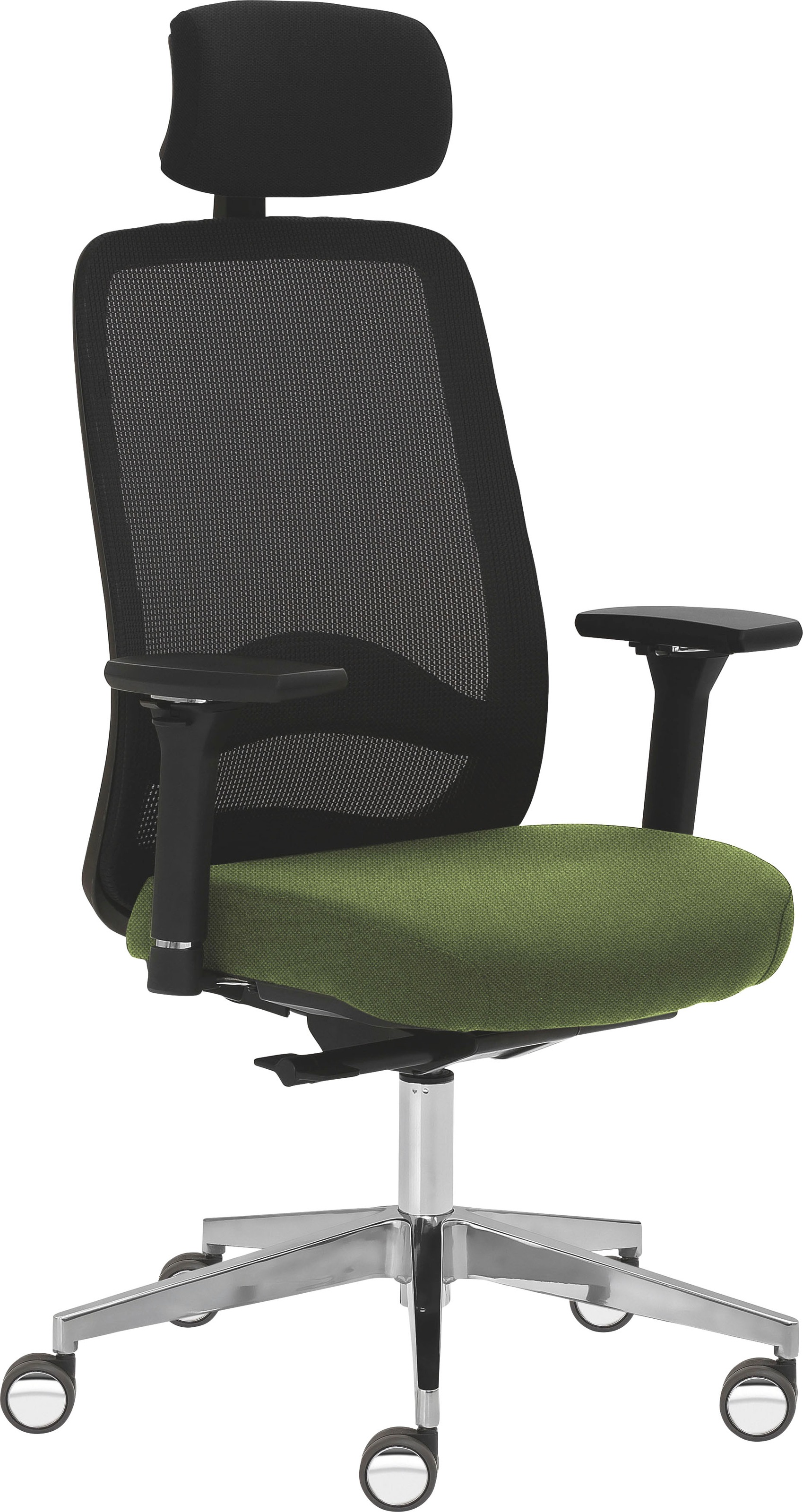 Mayer Sitzmöbel, Drehstuhl »2228« () 4D Armlehnen, Kopfstütze, Sitztiefenverstellung, Farngrün + Aluminium poliert, Polyester, B/H/T: 70 cm x 123 cm x