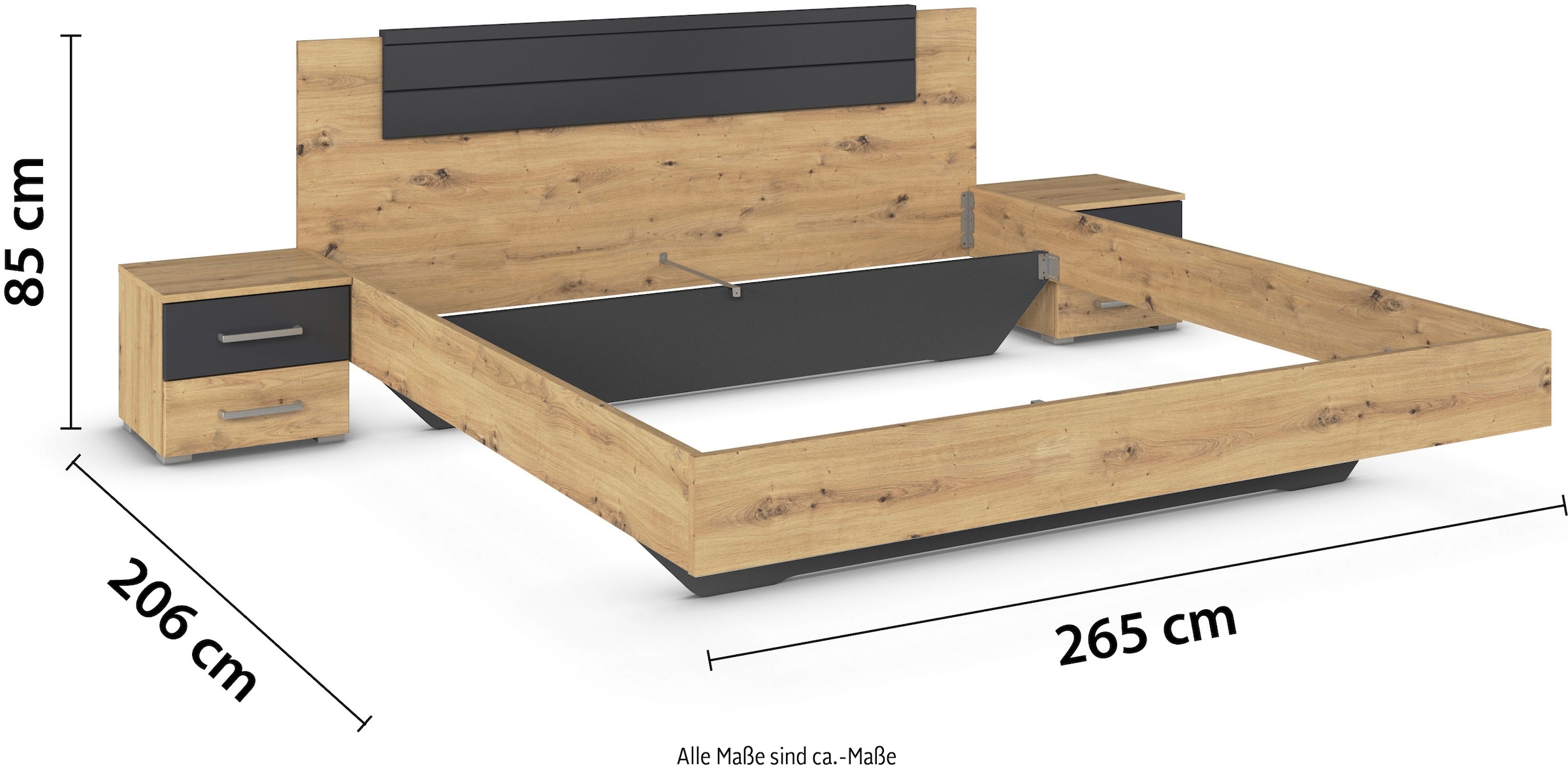 rauch Bettanlage »Doppelbett Futonbett BARCELONA in schwebender Optik«, (Set, 3 tlg.), und Farbabsetzungen mit 2 Nachttischen MADE IN GERMANY