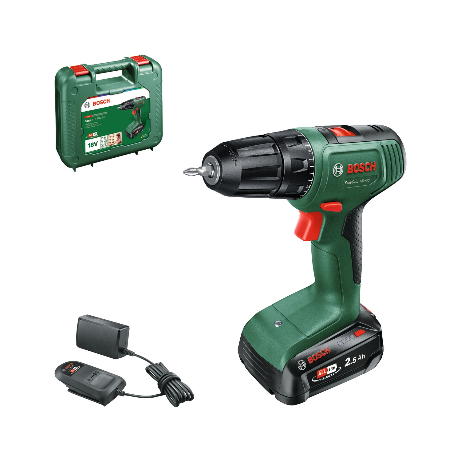 Bosch Kombi-Bohrer EasyImpact 18V-38 inkl. Akku 2,5 Ah und Koffer (0615A5008L)