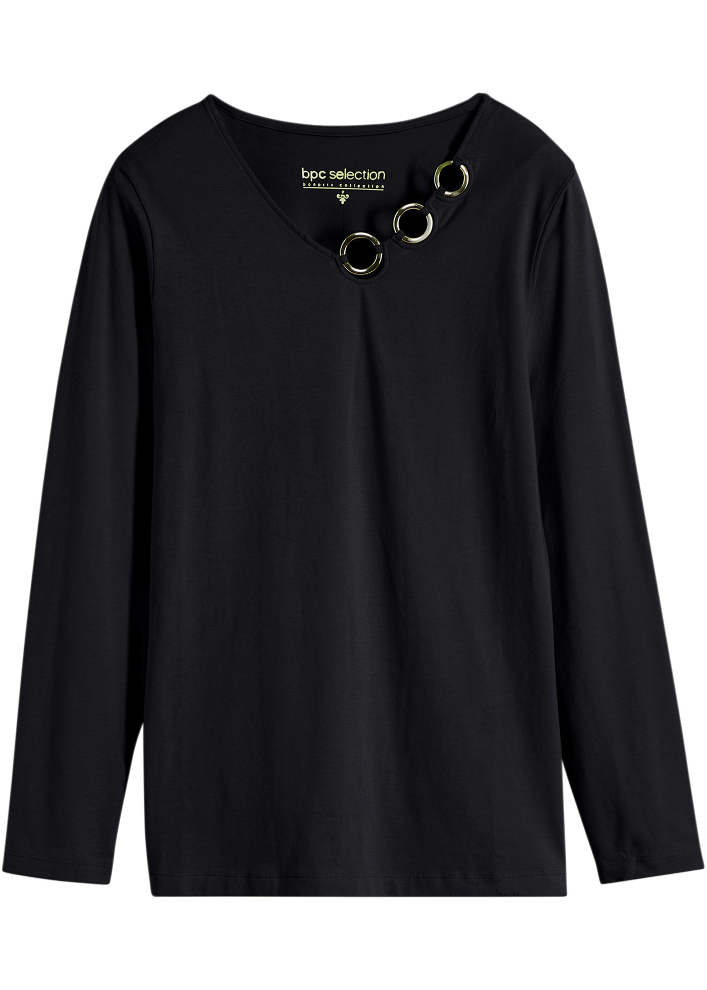 bonprix Langarmshirt bequeme Passform, Langarm, tolle Ösen-Details
