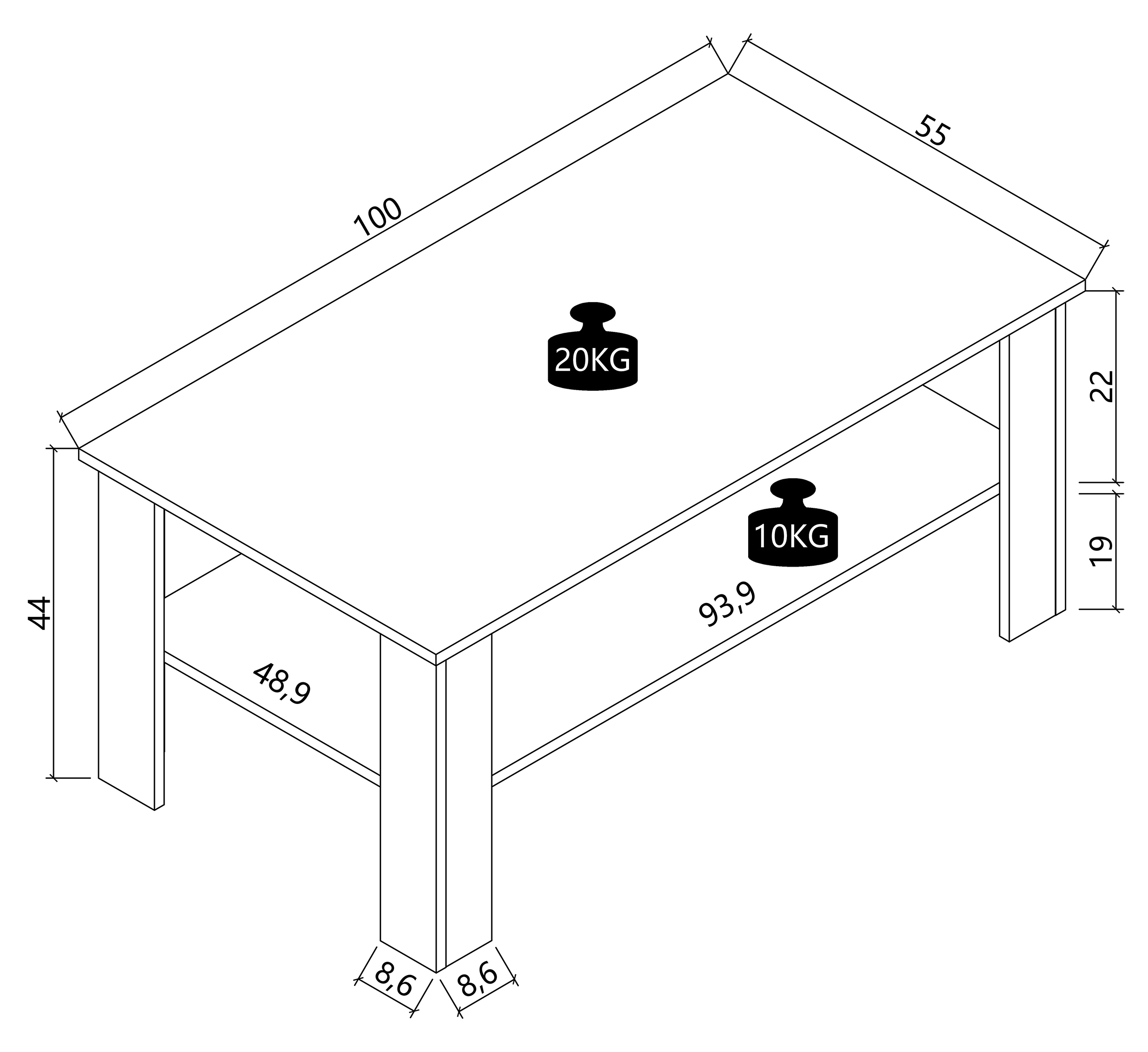 VCM Couchtisch »Sofatisch Couchtisch Beistelltisch Disalo 100x55« 1 Stk. tlg.