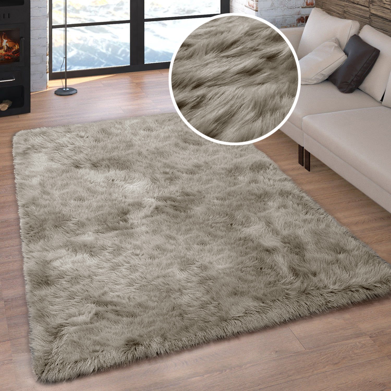 my home Hochflor-Teppich »Valeria Fellteppich kuschelig«, rechteckig, 60 mm Höhe, Kunstfell, weiche Teppiche, Wohnzimmer, Schlafzimmer, Esszimmer