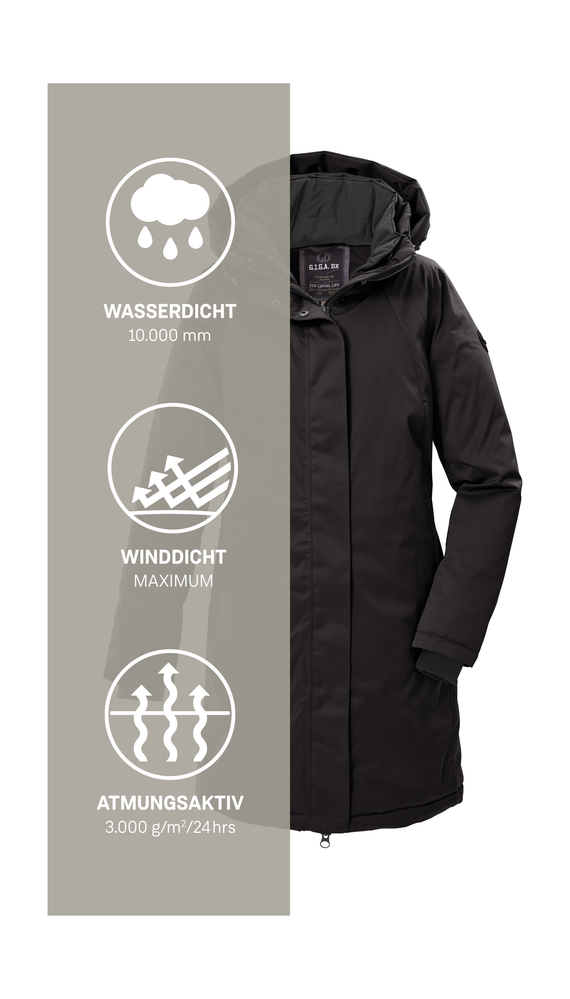 G.I.G.A. DX by killtec Parka »GW 93 WMN PRK«, wasserdicht, atmungsaktiv, 2-Wege-Reißverschluss