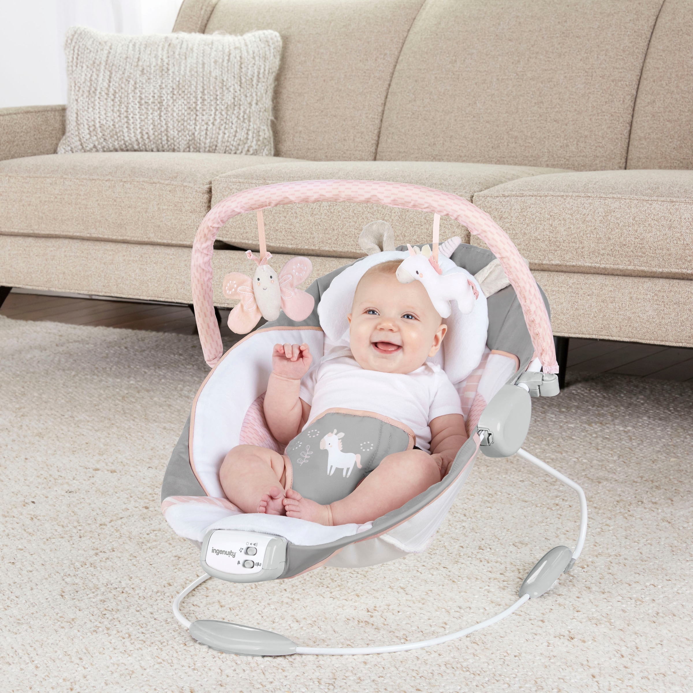 ingenuity Babywippe »Soothing Bouncer, Flora the Unicorn«, bis 9 kg, mit Vibration und Melodien