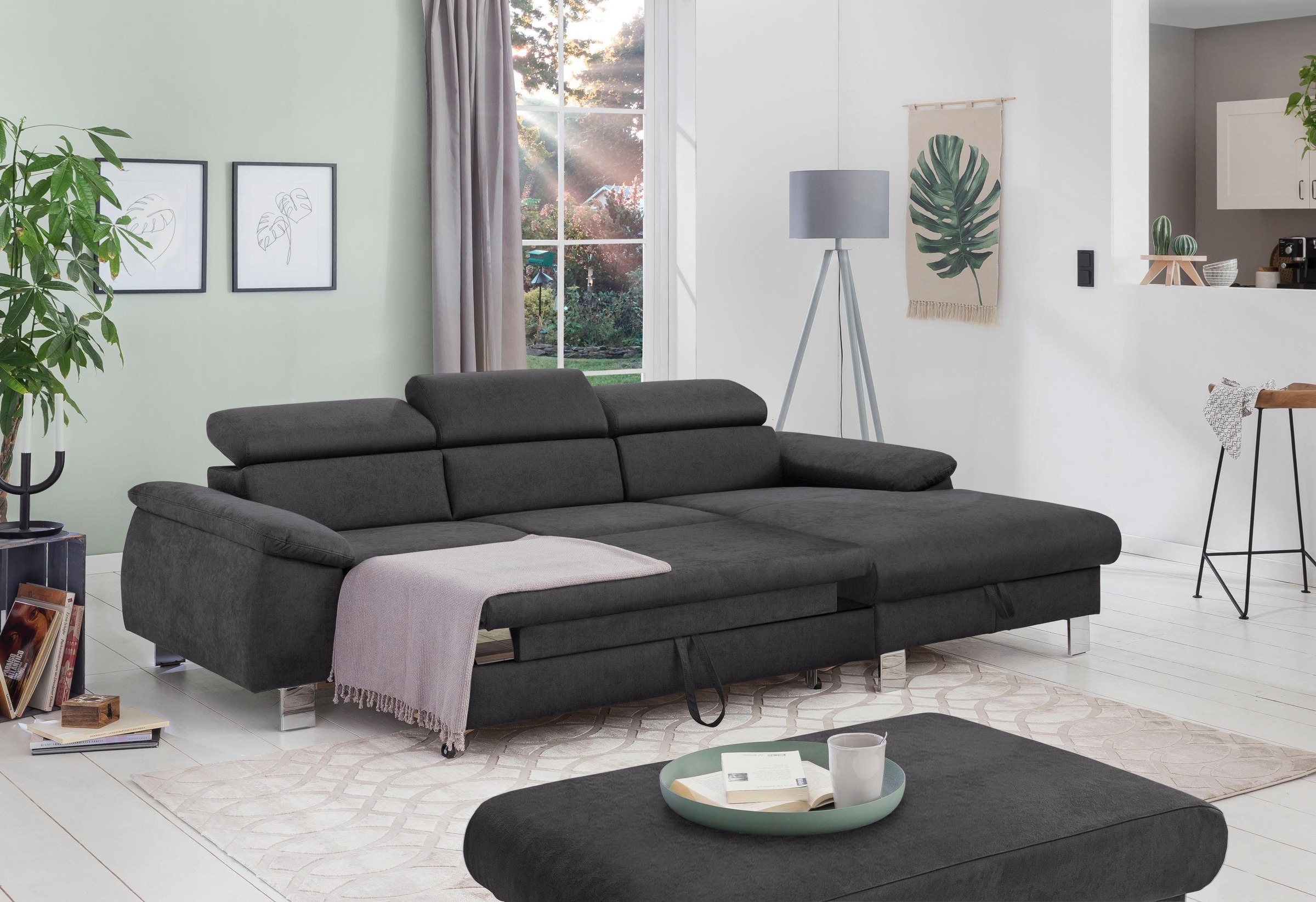 COTTA Ecksofa Komaris, Ecksofa, wahlweise mit RGB-LED-Beleuchtung und Bettfunktion/Bettkasten