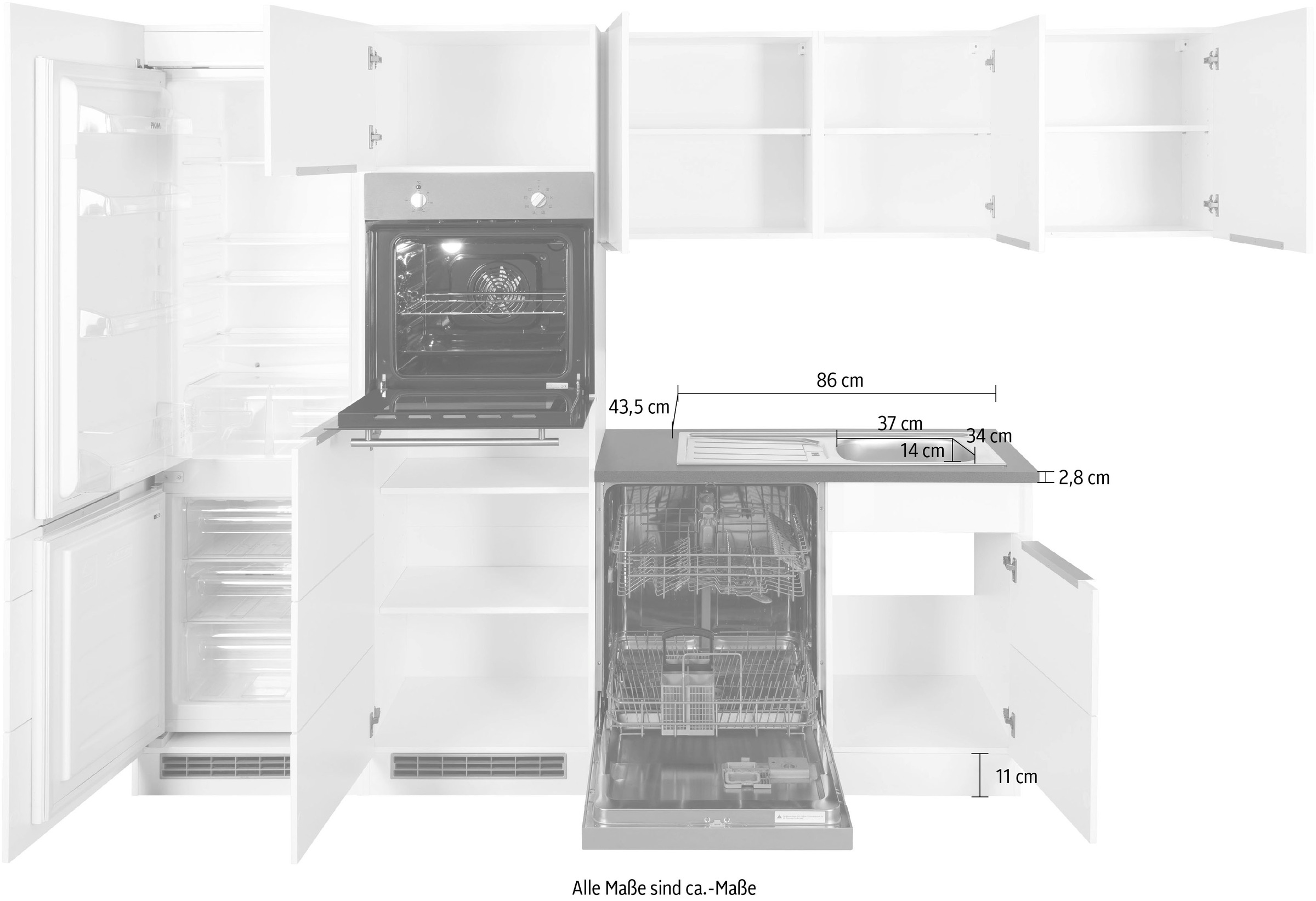 KOCHSTATION Winkelküche »KS-Brindisi Stellbreite 290/170 cm« wahlweise mit E-Geräten und Induktion, mit MDF-Fronten
