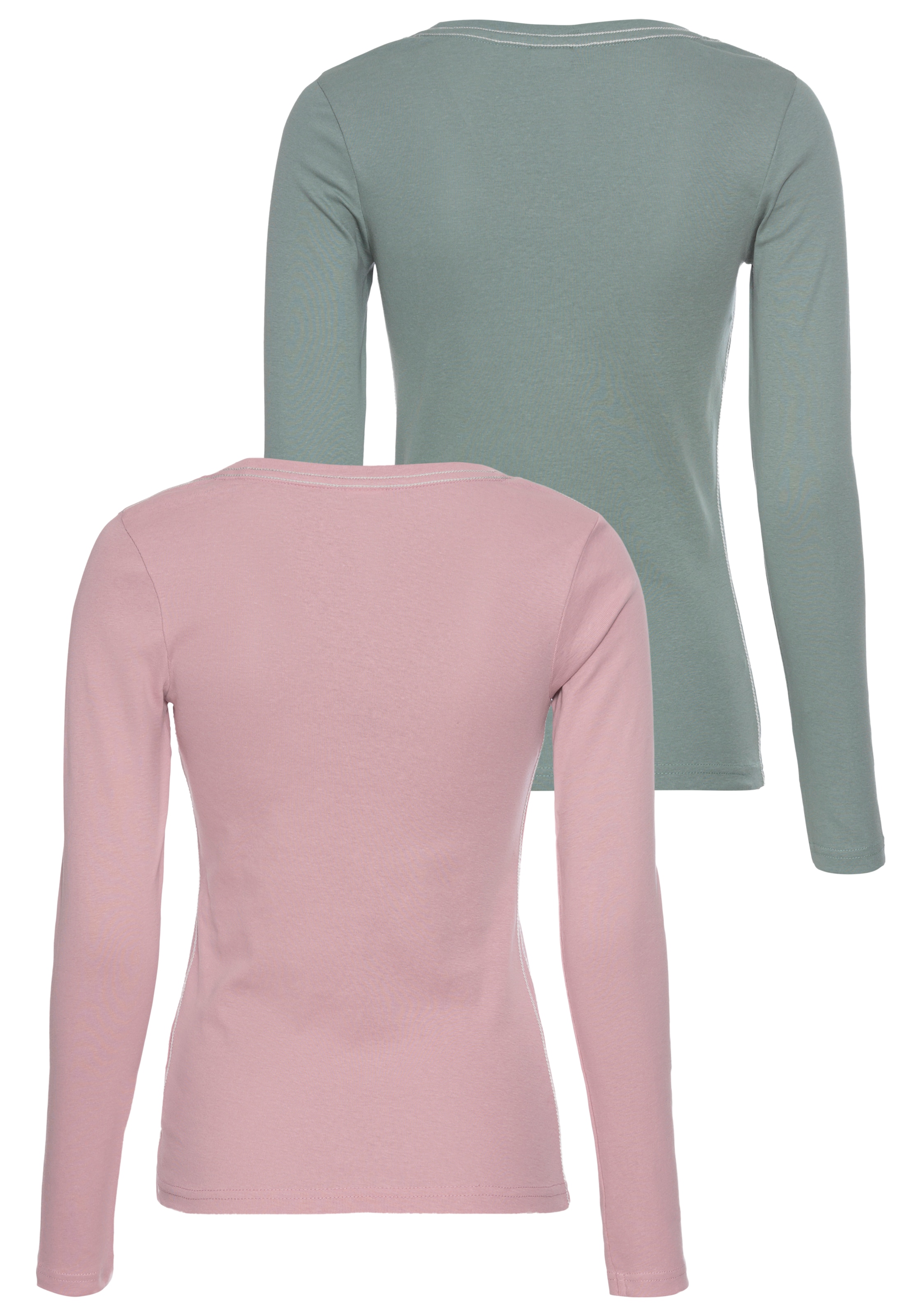 KangaROOS Langarmshirt, (Packung, 2 tlg., 2er-Pack), Langarm, unifarben oder meliert, Rundhalsausschnitt