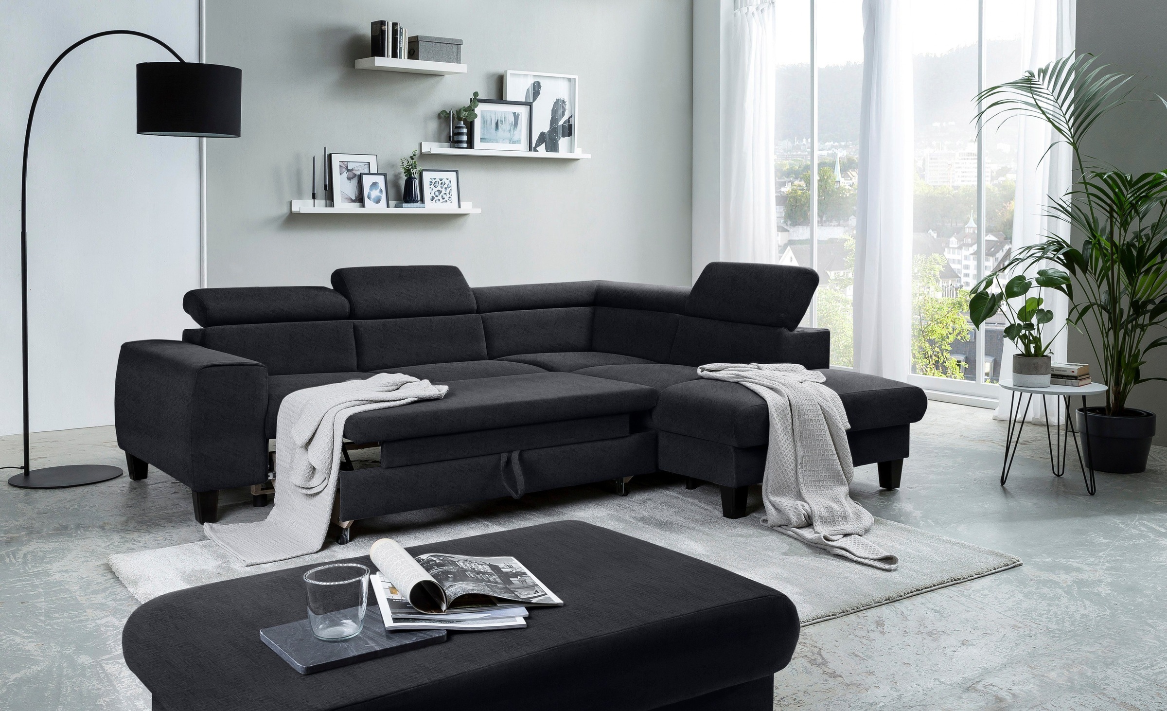COTTA Polstergarnitur »Morven L-Form«, (Set), Set bestehend aus: Ecksofa mit Kopfteilverstellung & Hocker