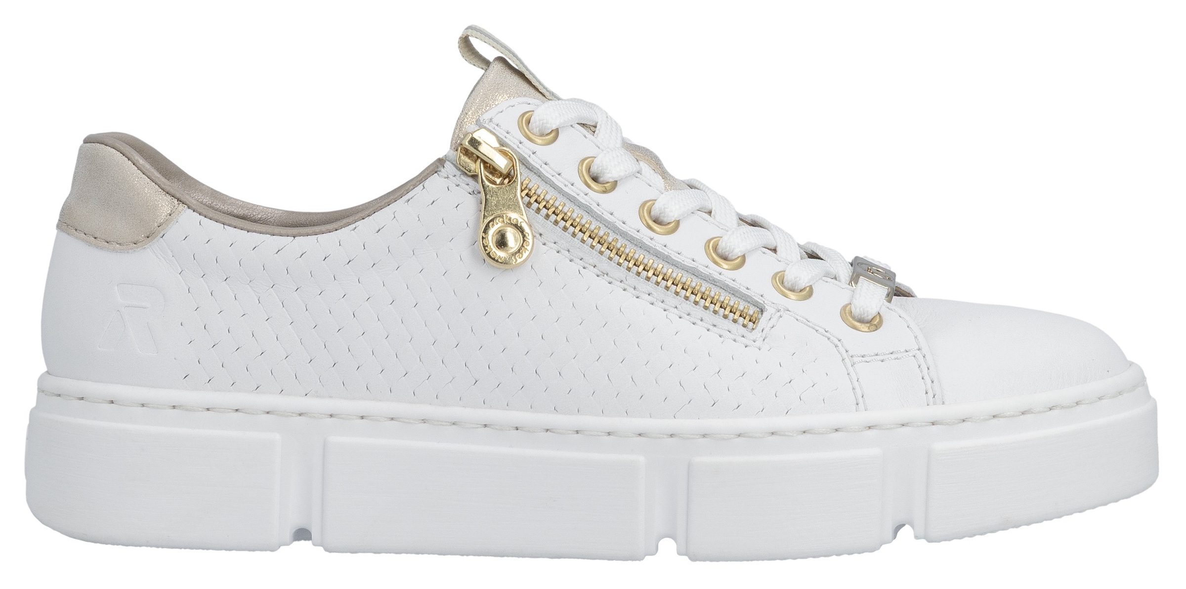 Rieker Plateausneaker  mit goldfarbenen Details, Freizeitschuh, Halbschuh, Schnürschuh