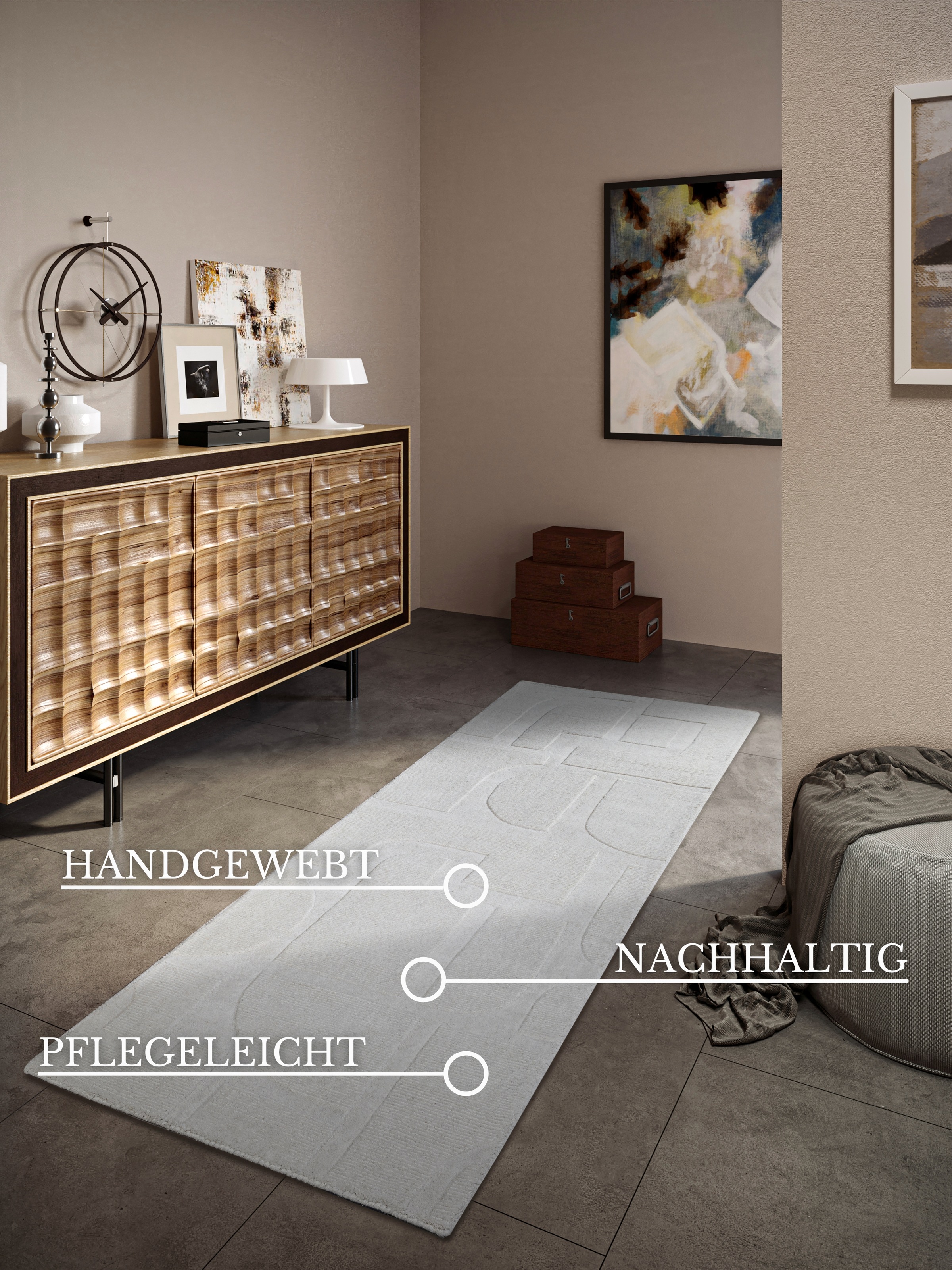 Villeroy & Boch Wollteppich »Alexis«, rechteckig, 10 mm Höhe, Handgewebt, Wolle, Natur, Wohnzimmer, Geometrie, Boho, Design