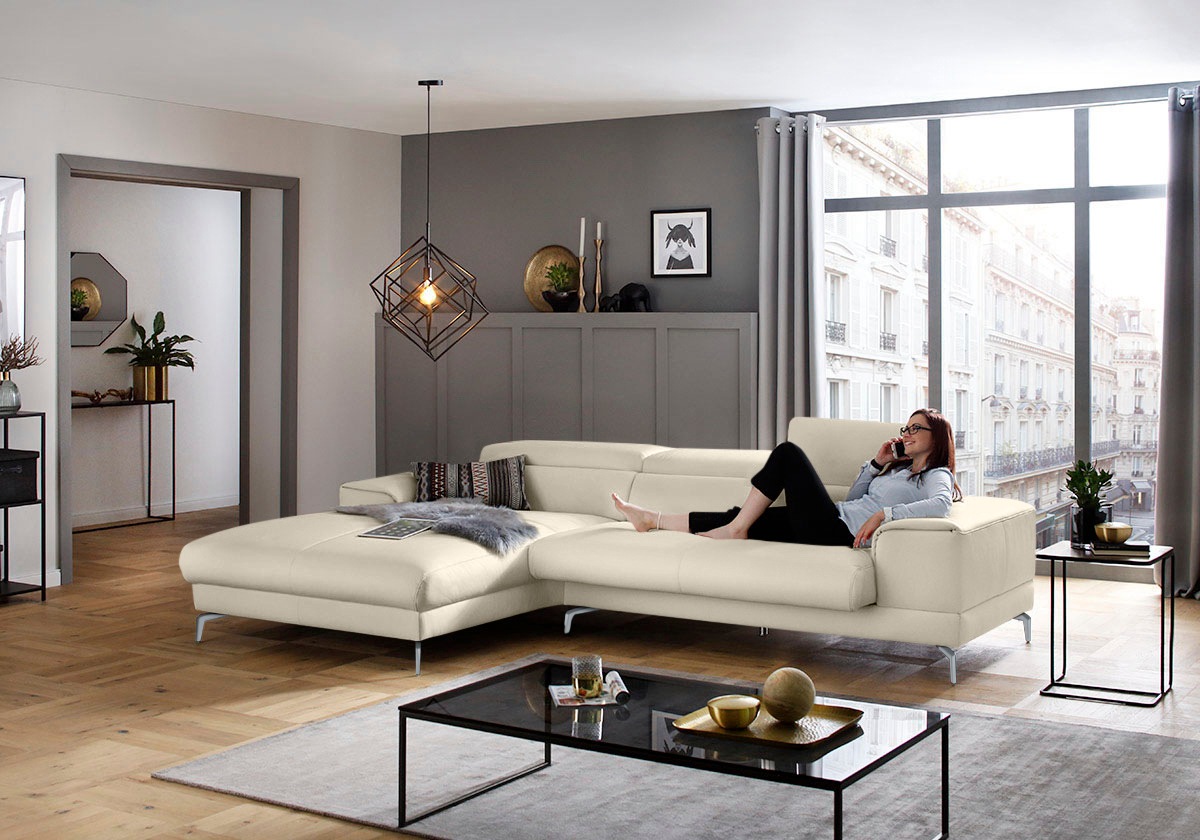 W.SCHILLIG Ecksofa »piedroo, Designsofa mit tollem Sitzkomfort, bequem und elegant, L-Form«, Kopfteilverstellung, wahlweise mit Sitztiefenverstellung, Breite 303cm