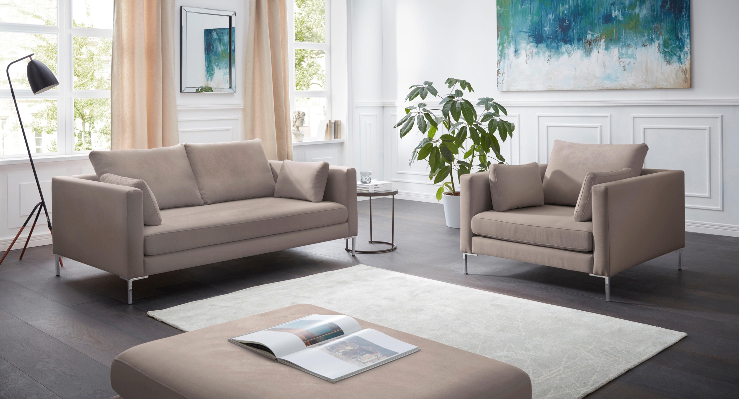 Alte Gerberei Sessel »Marinus Loungesessel, Clubsessel«, mit schmalen Lehnen, inklusive Rückenkissen & Armlehnkissen