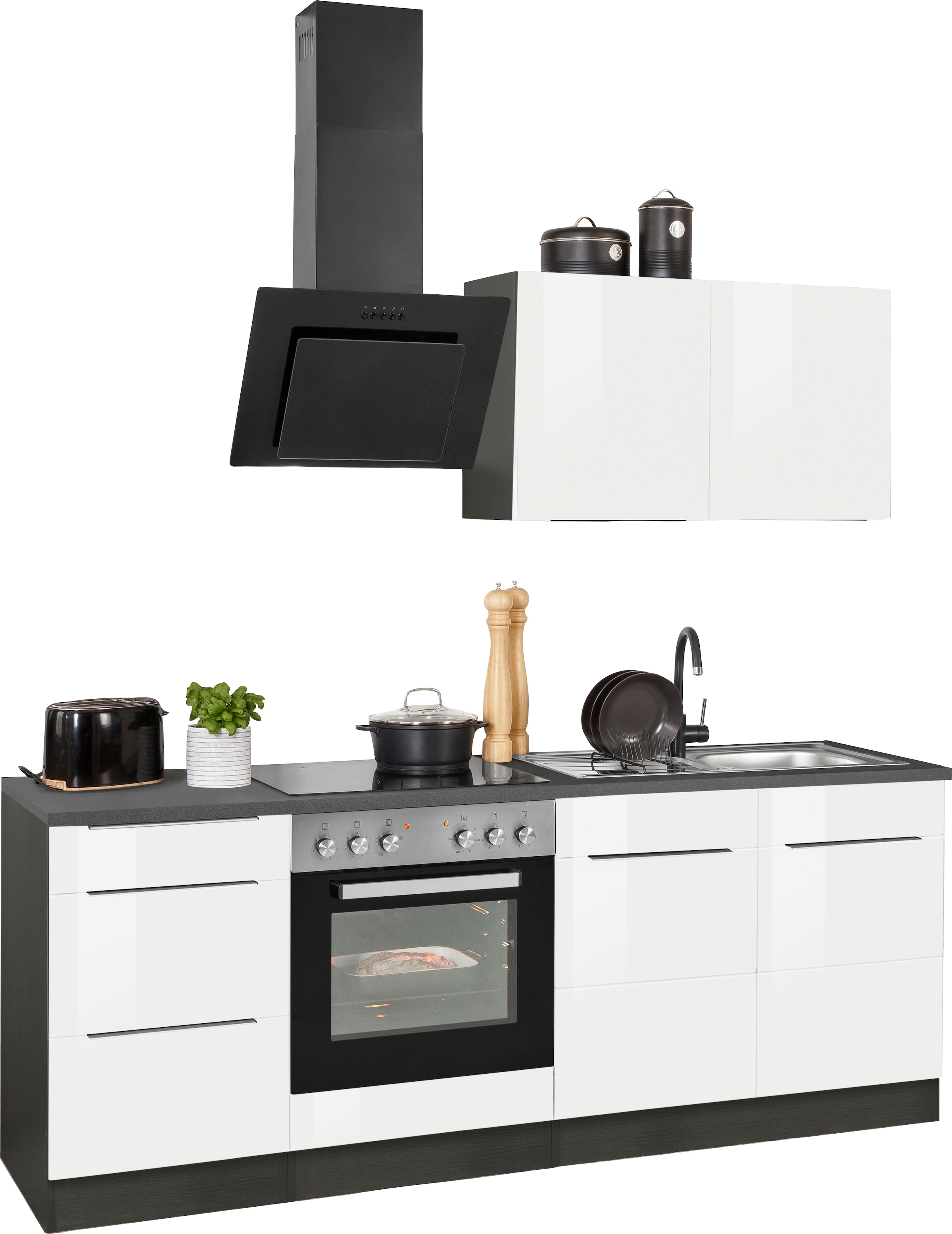 KOCHSTATION Küchenzeile »KS-Brindisi« Breite 210 cm, wahlweise mit E-Geräten, mit MDF-Fronten