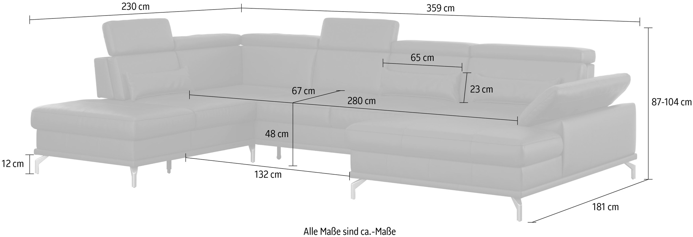 sit&more Wohnlandschaft »Cabrio U-Form, mit Sitztiefenverstellung, Arm- und Kopfteilverstellung«, 3 Nierenkissen, Federkern, optional Bettfunktion und Stauraum