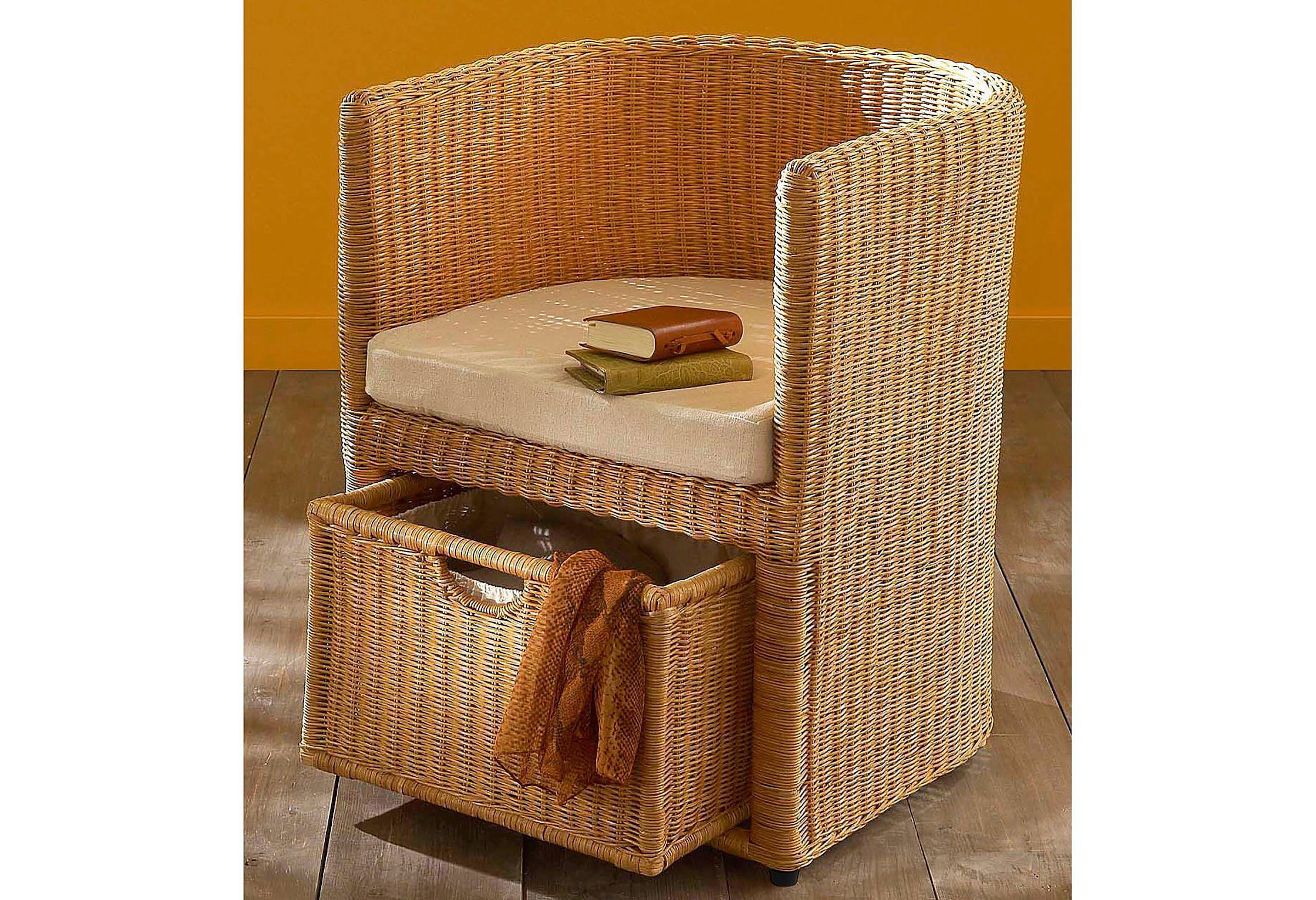 Home affaire Rattanstuhl »Blaxton«, inklusive Korb und Sitzkissen, aus  Rattangeflecht, Breite 56 cm auf Rechnung kaufen