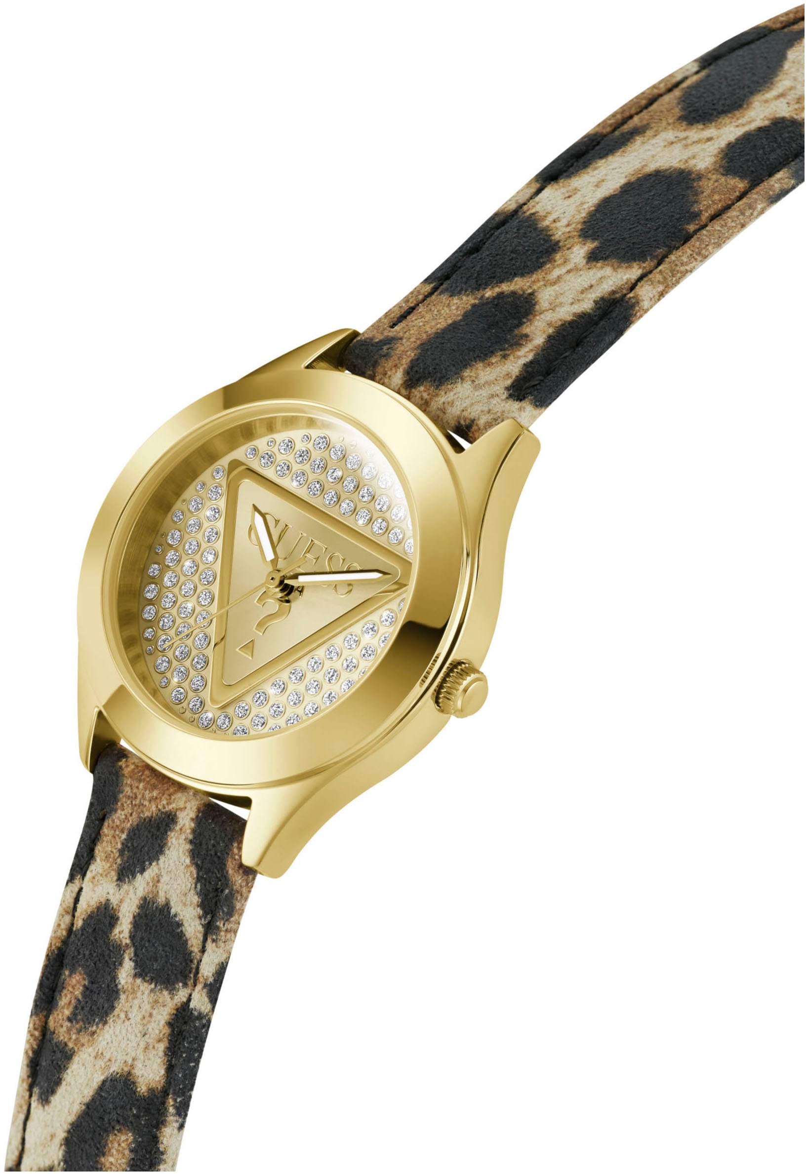 Guess Quarzuhr »GLITZ PLAQUE«, Armbanduhr, Damenuhr, Lederarmband