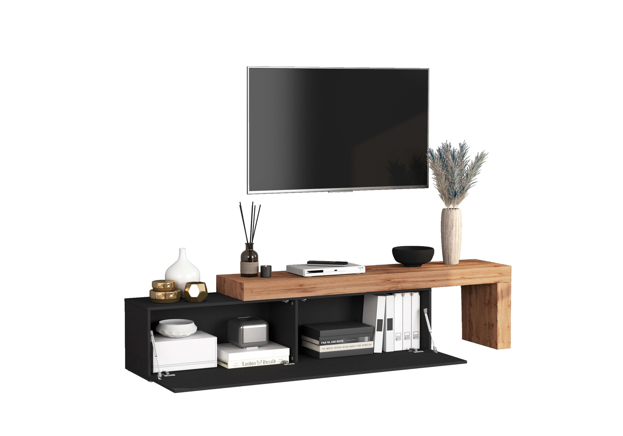 INOSIGN Lowboard »Chronos TV-Board, TV-Schrank«, (1 St., Breite verstellbar von 190 bis 350 cm), Breite 270 cm TV-Board,Lowboard,1 Klappe und ein L-Förmiger Aufsatz