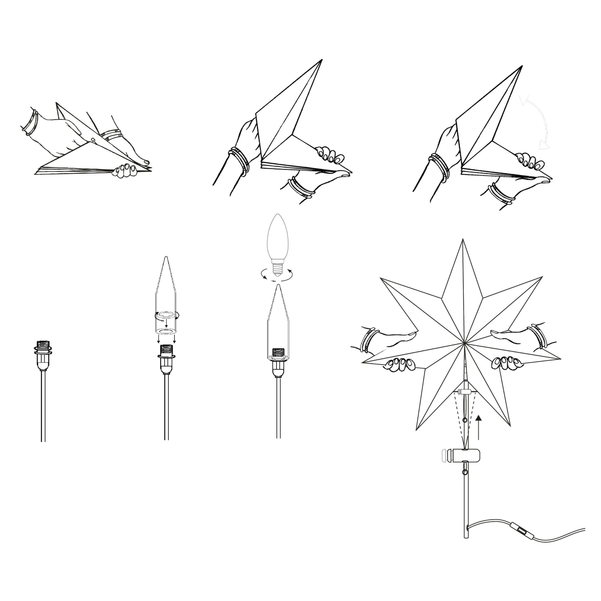 Parforce Traditional Hunting LED Stern »KARO, beleuchtet, aus Papier und Holz, Höhe ca. 100 cm, Ø Schirm 60 cm«, 1 flammig, Leuchtmittel E14 | ohne Leuchtmittel, Tischlampe, Weihnachtsstern, Deko-Stern, 7-zackig, Weihnachtsdeko