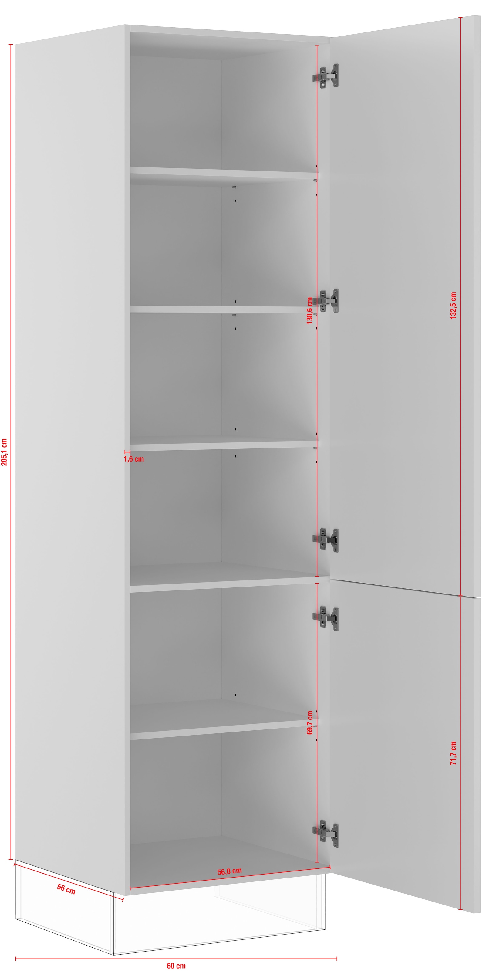 IMPULS KÜCHEN Seitenschrank »"Turin", Breite/Höhe: 60/205,1 cm«, vormontiert, mit Drehtüren, mit verstellbaren Fachböden