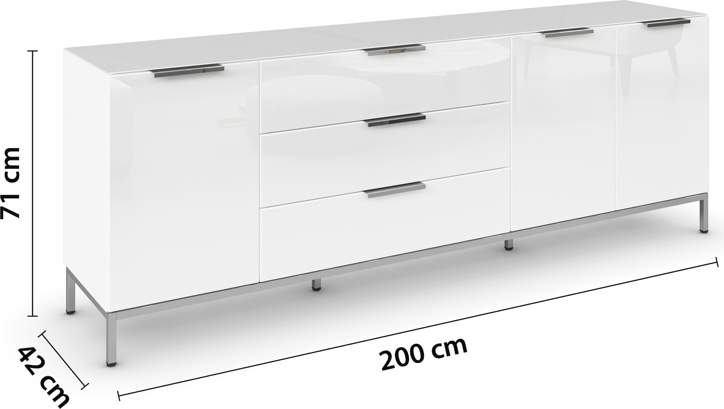 rauch Kombikommode »Kommode Türkommode Sideboard Kombikommode FLIPP mit Glasfront« Breite 200 cm mit 2 Einlegeböden,  3-türig, 3 Schubladen, Soft-Close-Funktion, Oberboden und Front Glas