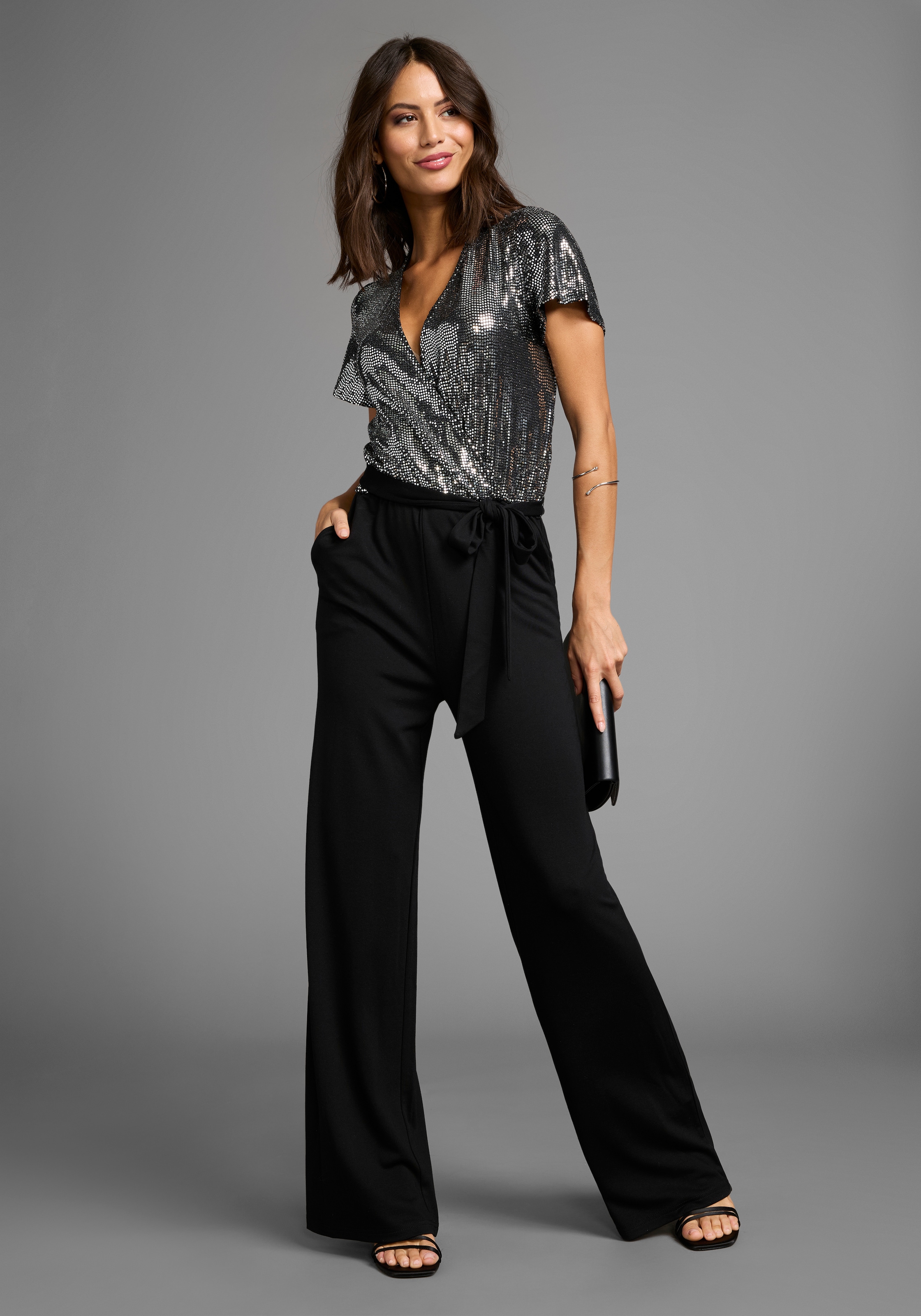 Laura Scott Jumpsuit, mit Glitzereffekten und Gürtel