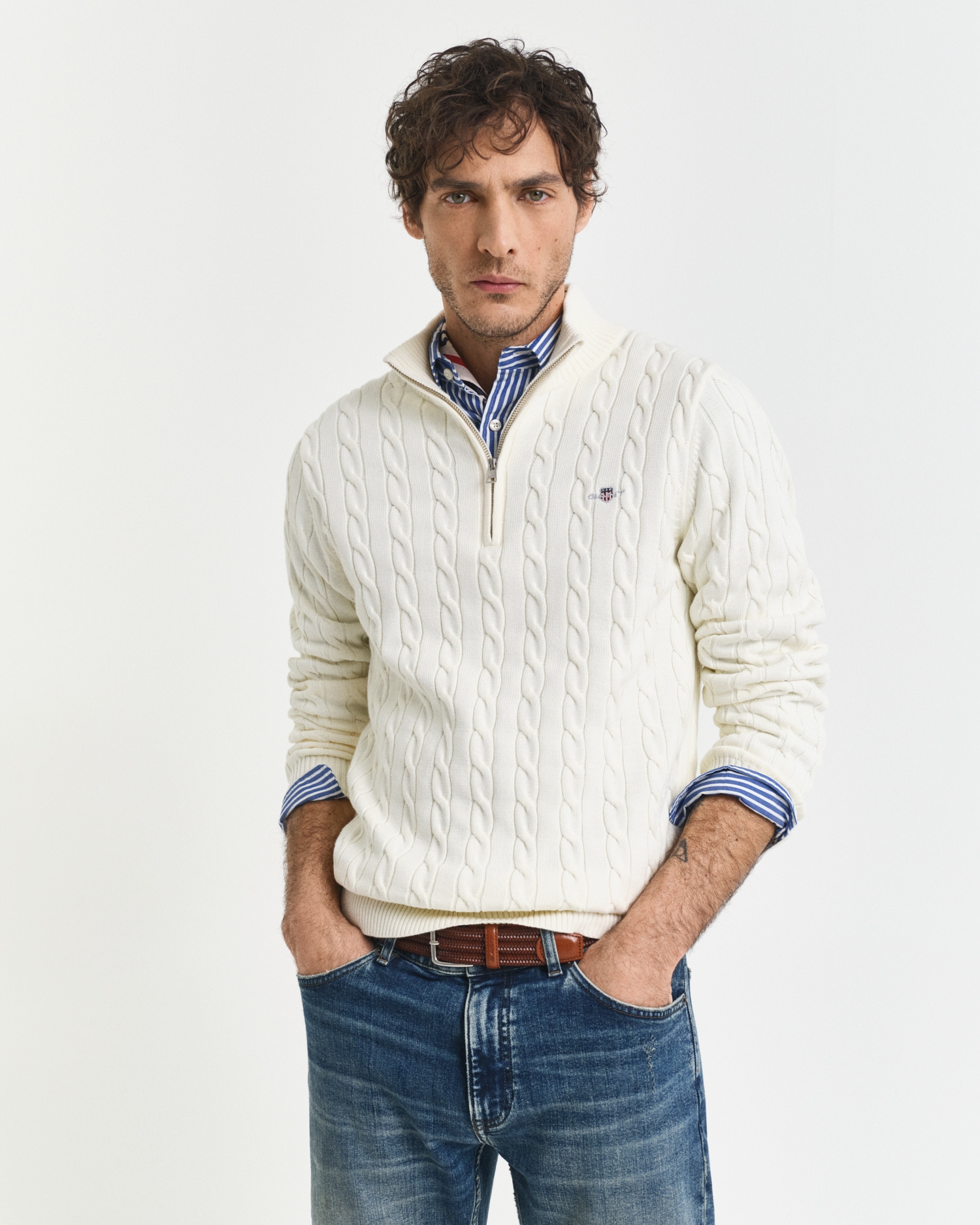 Gant Strickpullover »COTTON CABLE HALF ZIP« Mit Rundhalsausschnitt