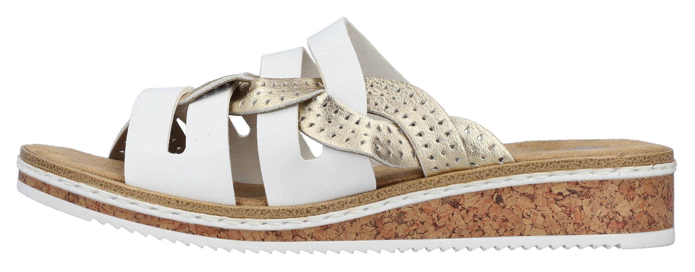 Rieker Pantolette, Sommerschuh, Schlappen, Hausschuh, Keilabsatz, mit kleinem Gummizug
